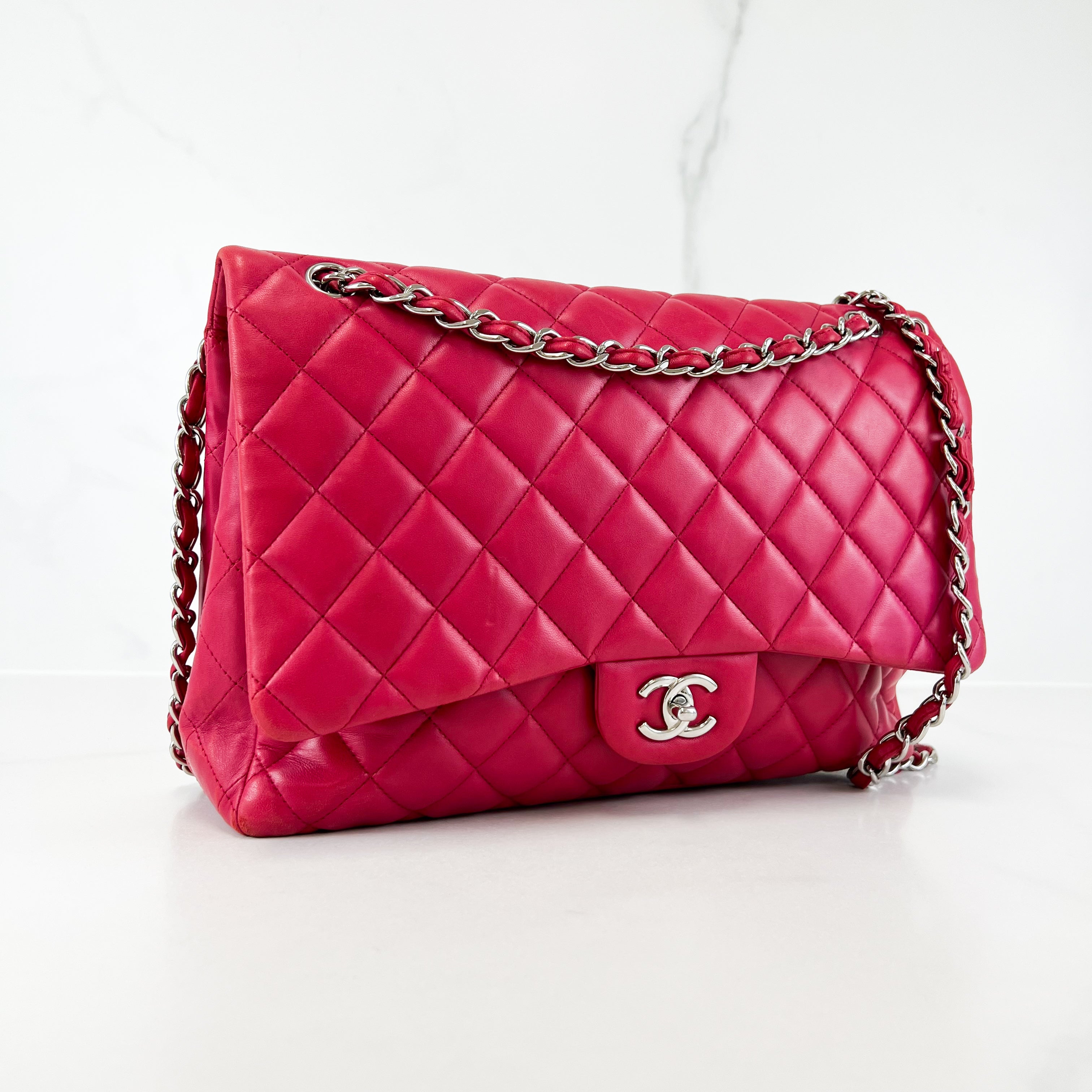 Chanel Jumbo Single Flap Lambskin Shoulder Bag in Pink Shopluxe