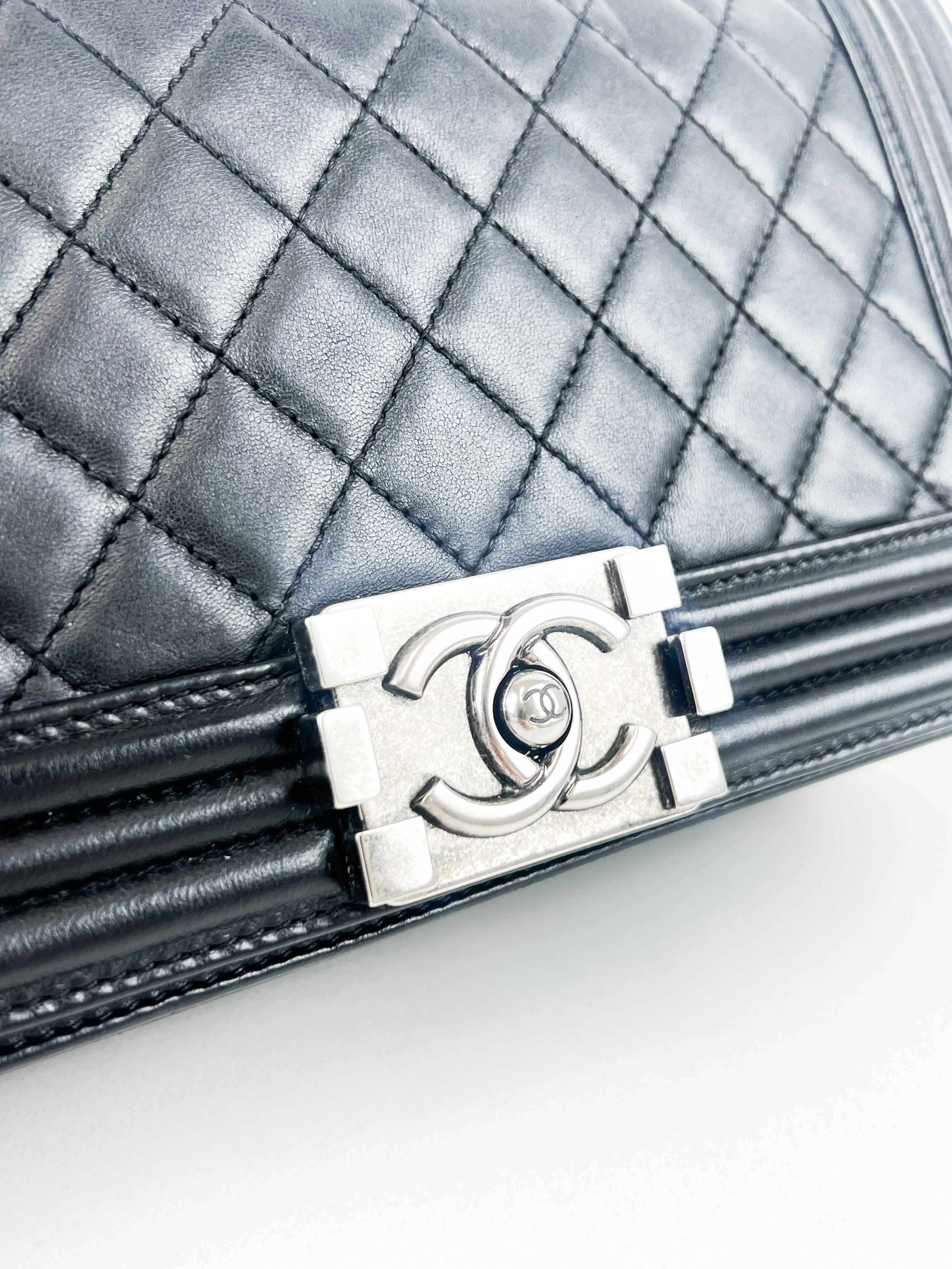 Chanel Old Medium Boy Bag in Black Quilted Lambskin with Ruthenium Hardware