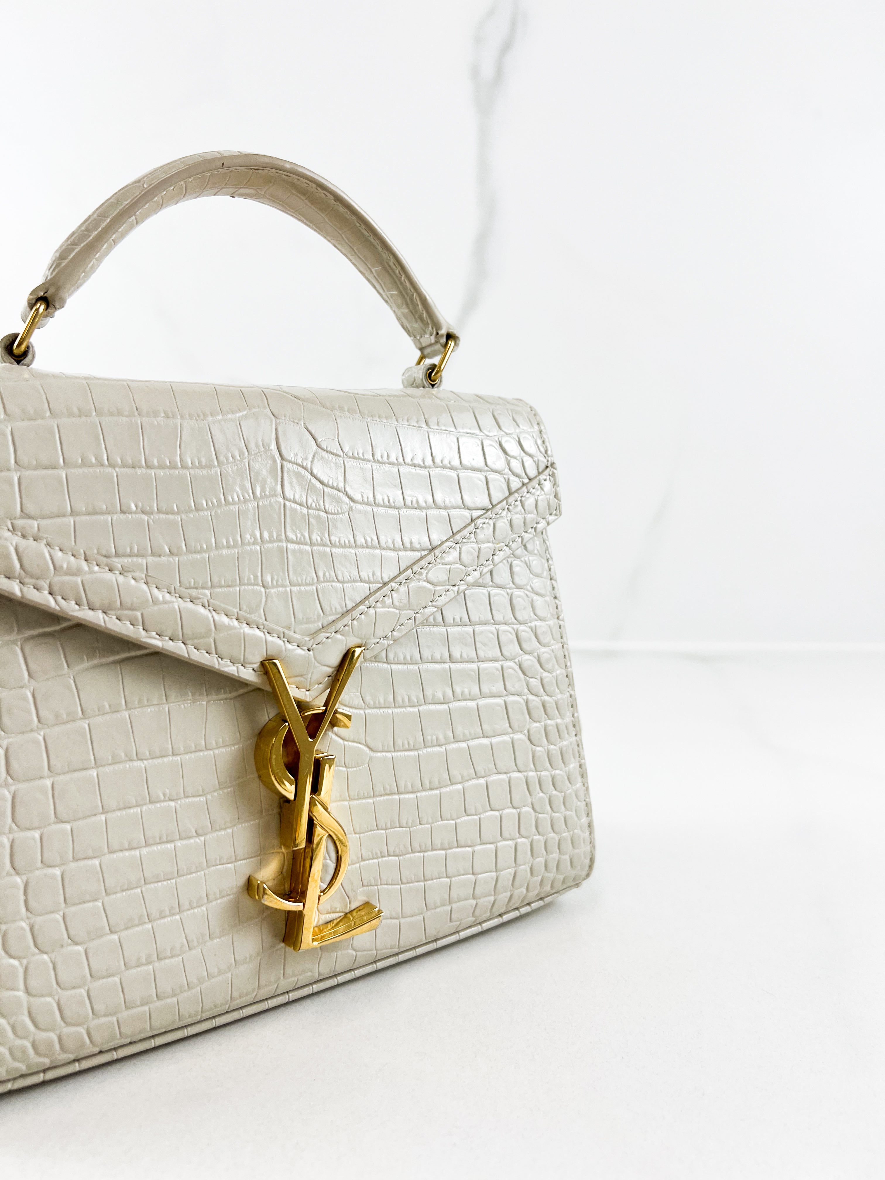 Saint Laurent Croc Embossed Cassandra Mini Top Handle GHW