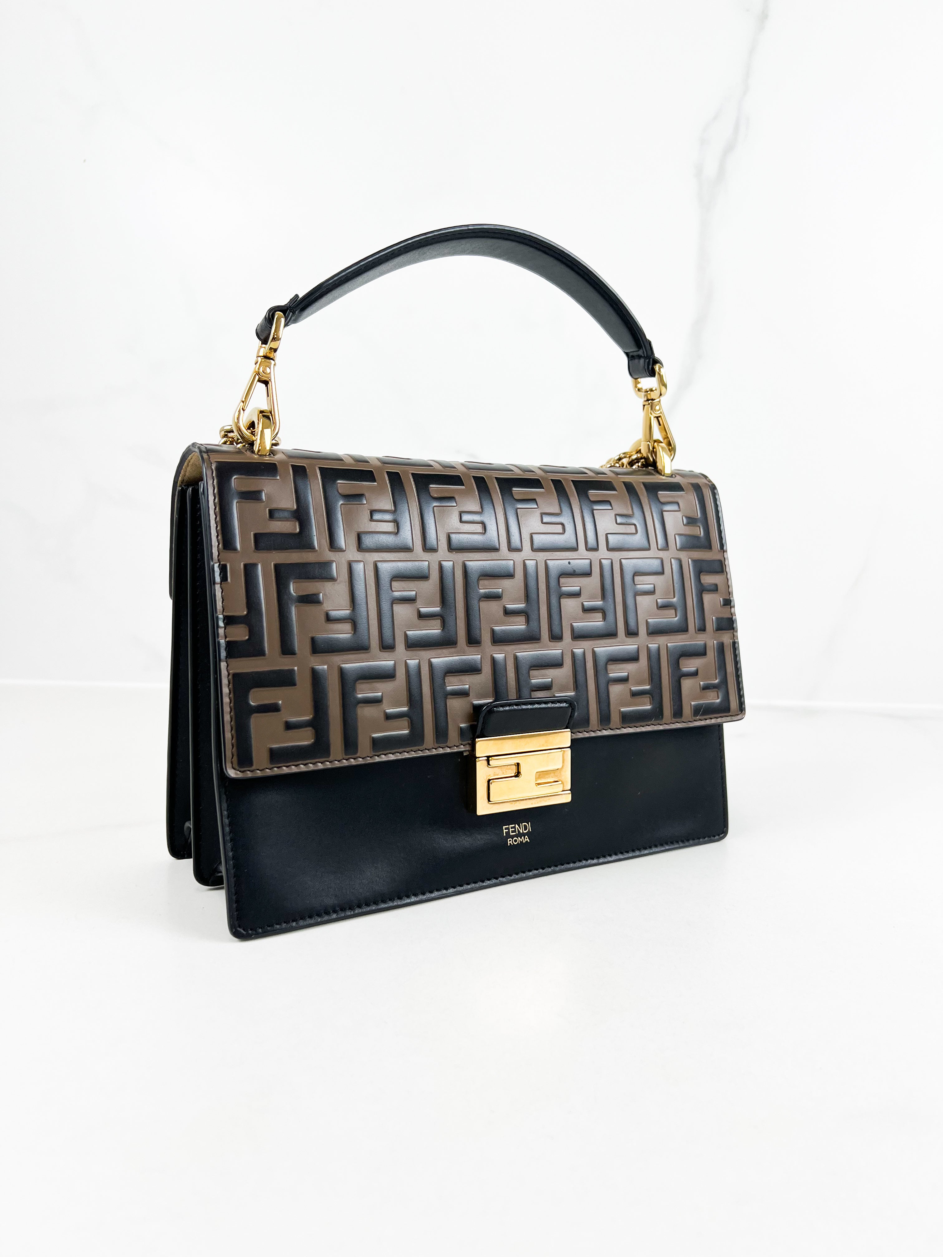 Fendi Kan I Medium Embossed Shoulder Flap Bag