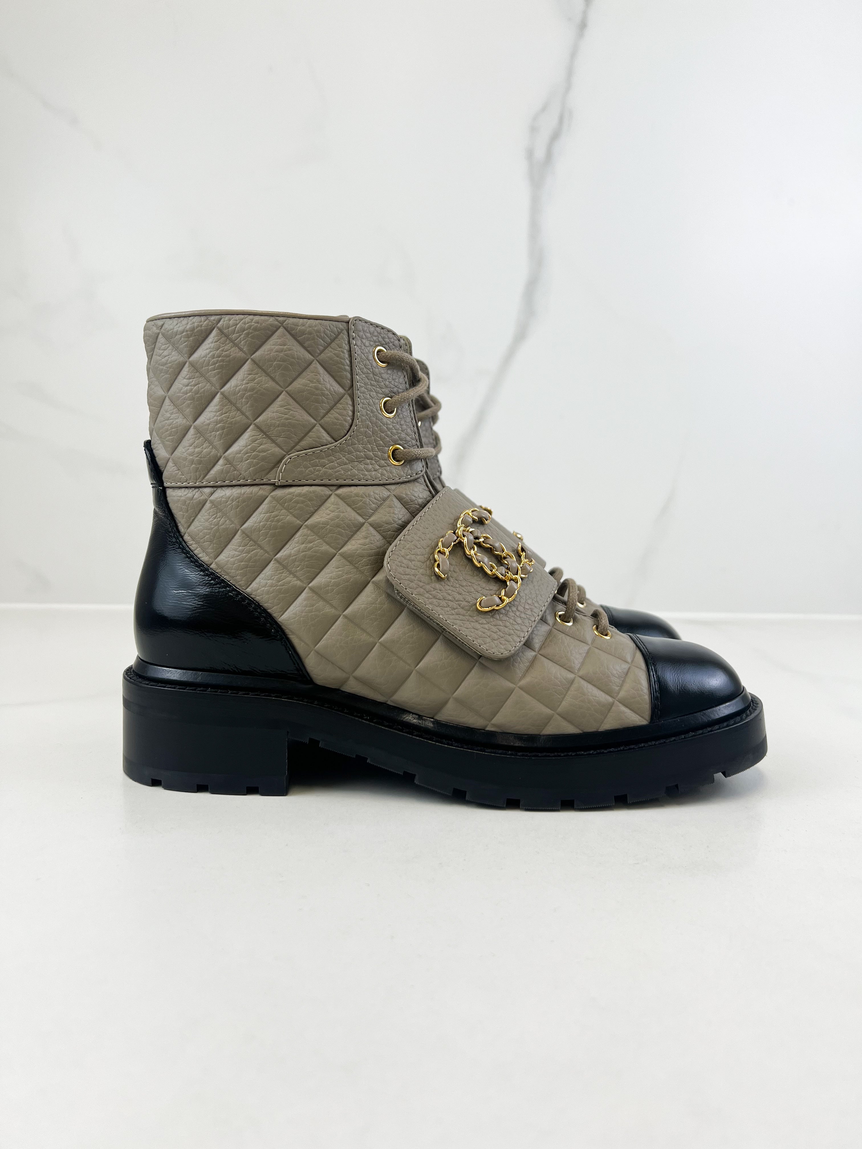 Chanel Quilted Combat Boot Size 40