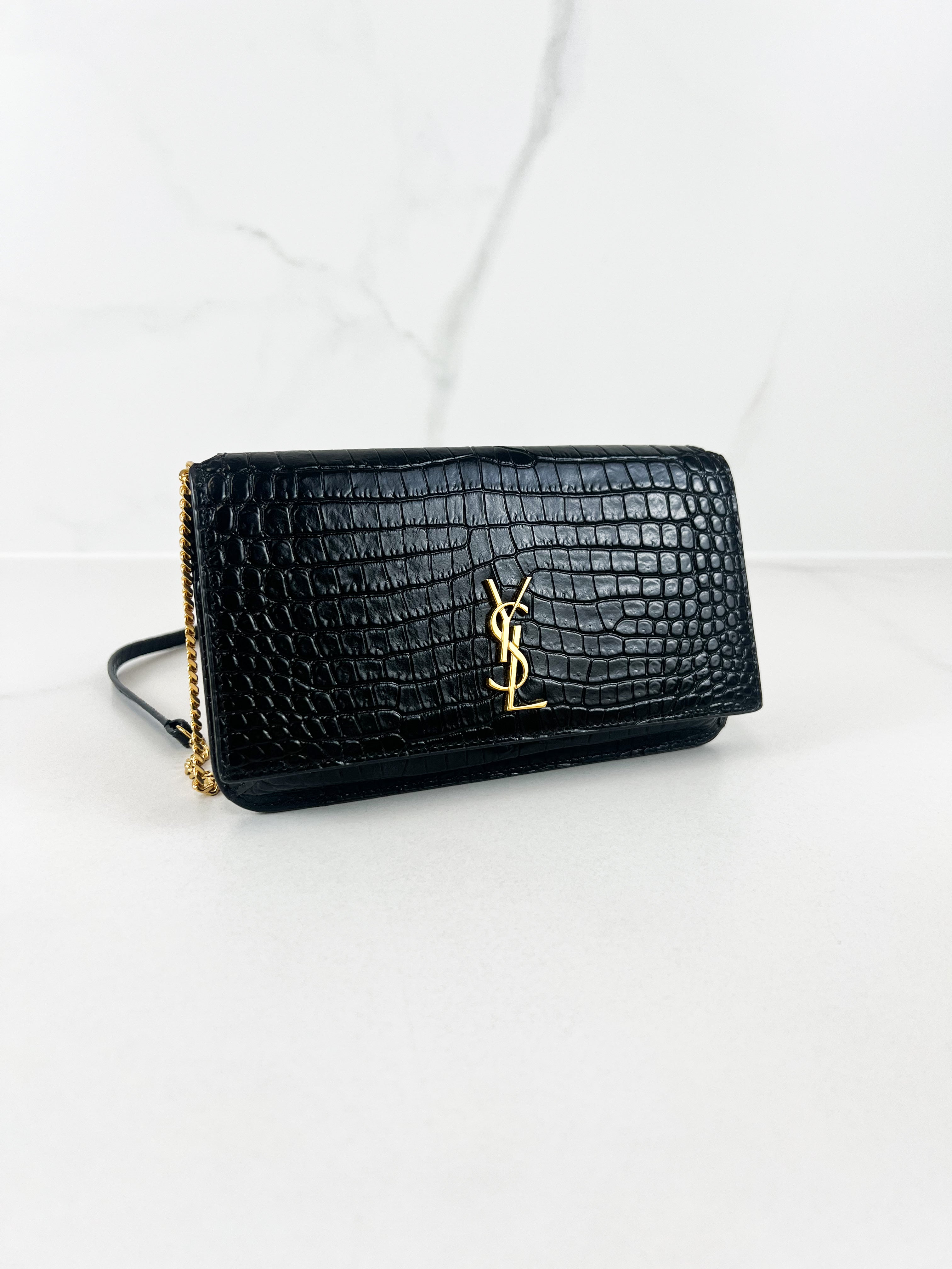 Saint Laurent Cassandre Phone Holder in Croc Leather