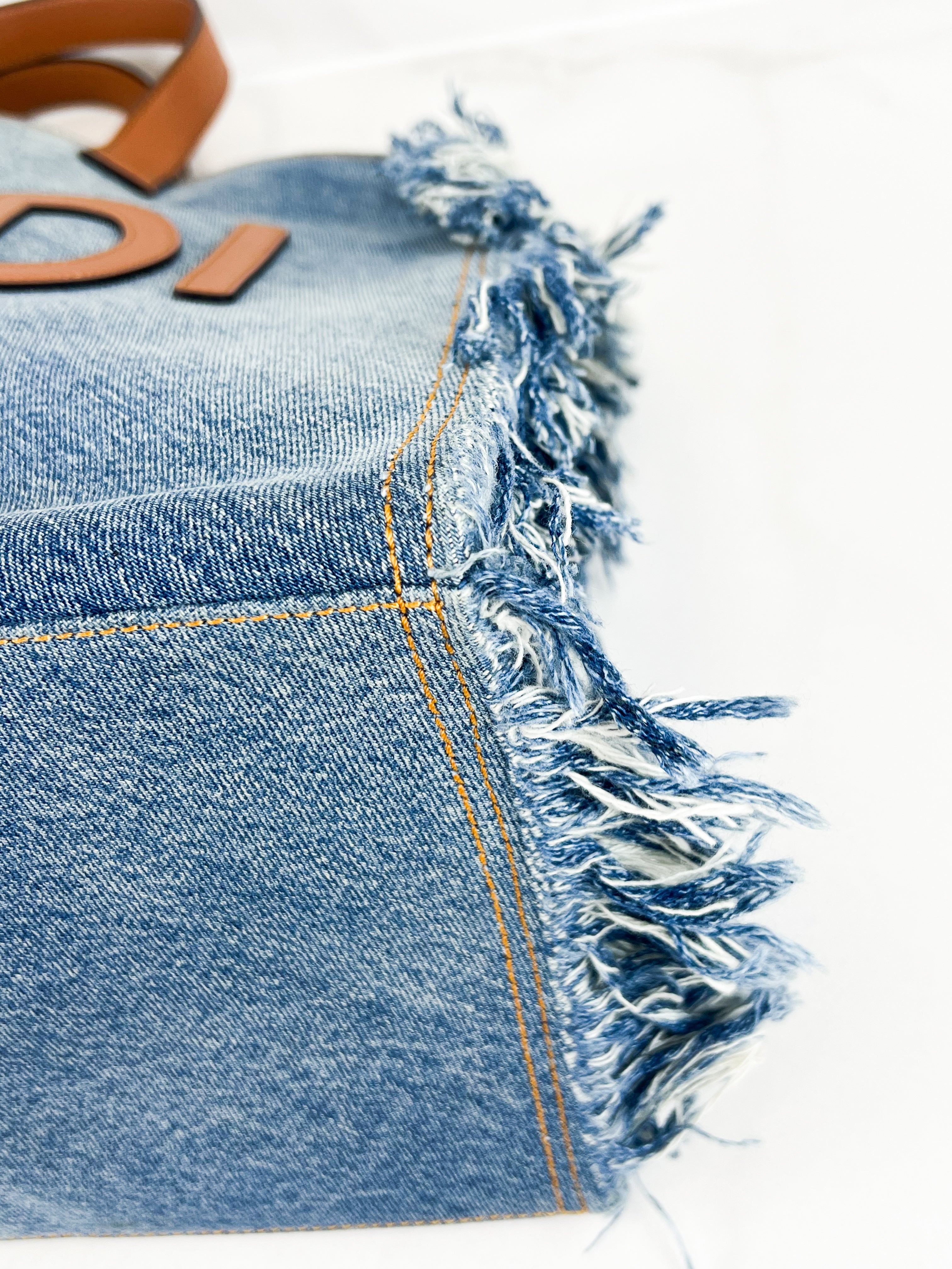 Fendi Blue Denim Fringe Medium Sunshine Tote Bag