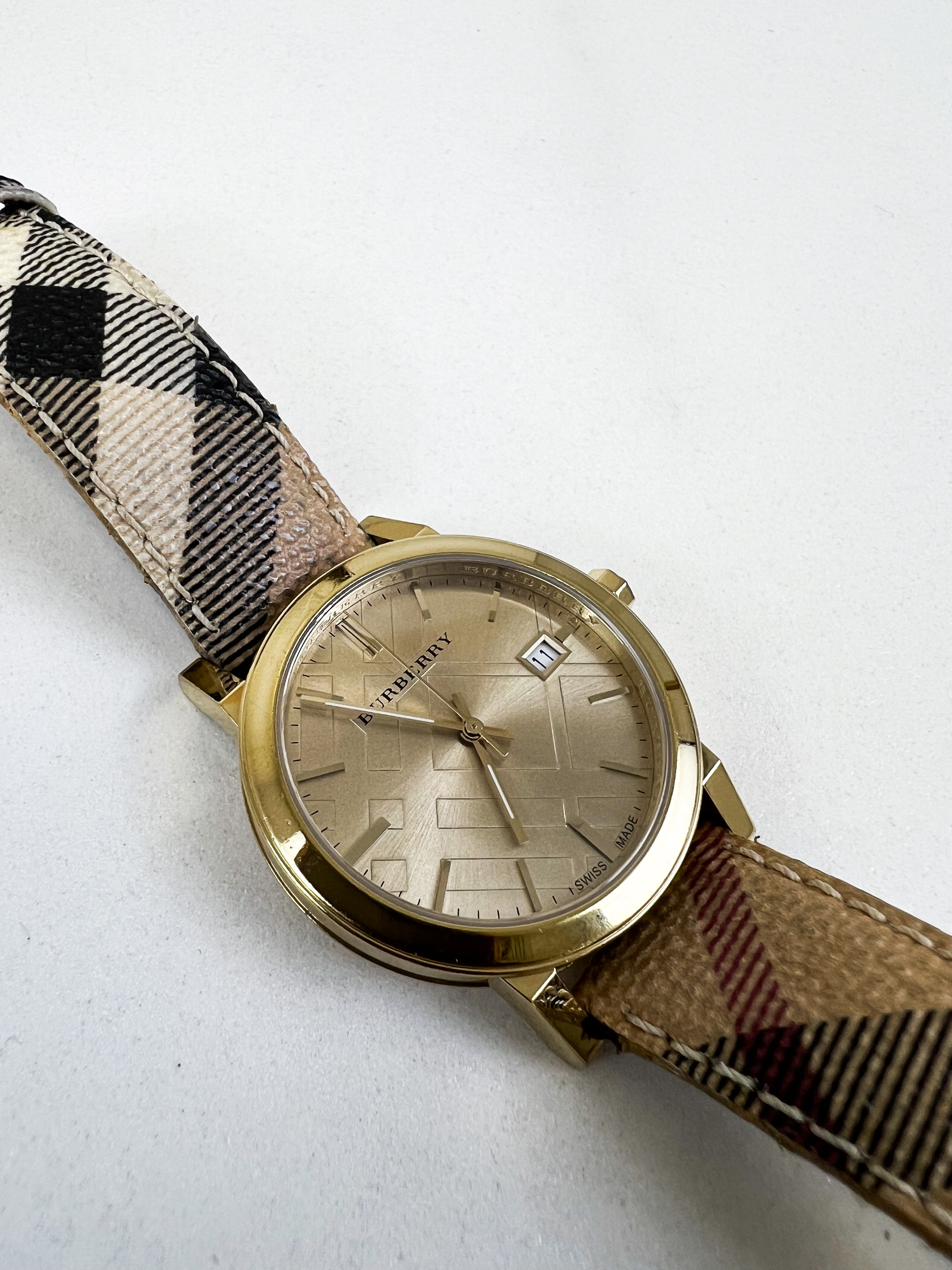 Burberry BU9026 The City Champagne Dial Check Watch 36mm