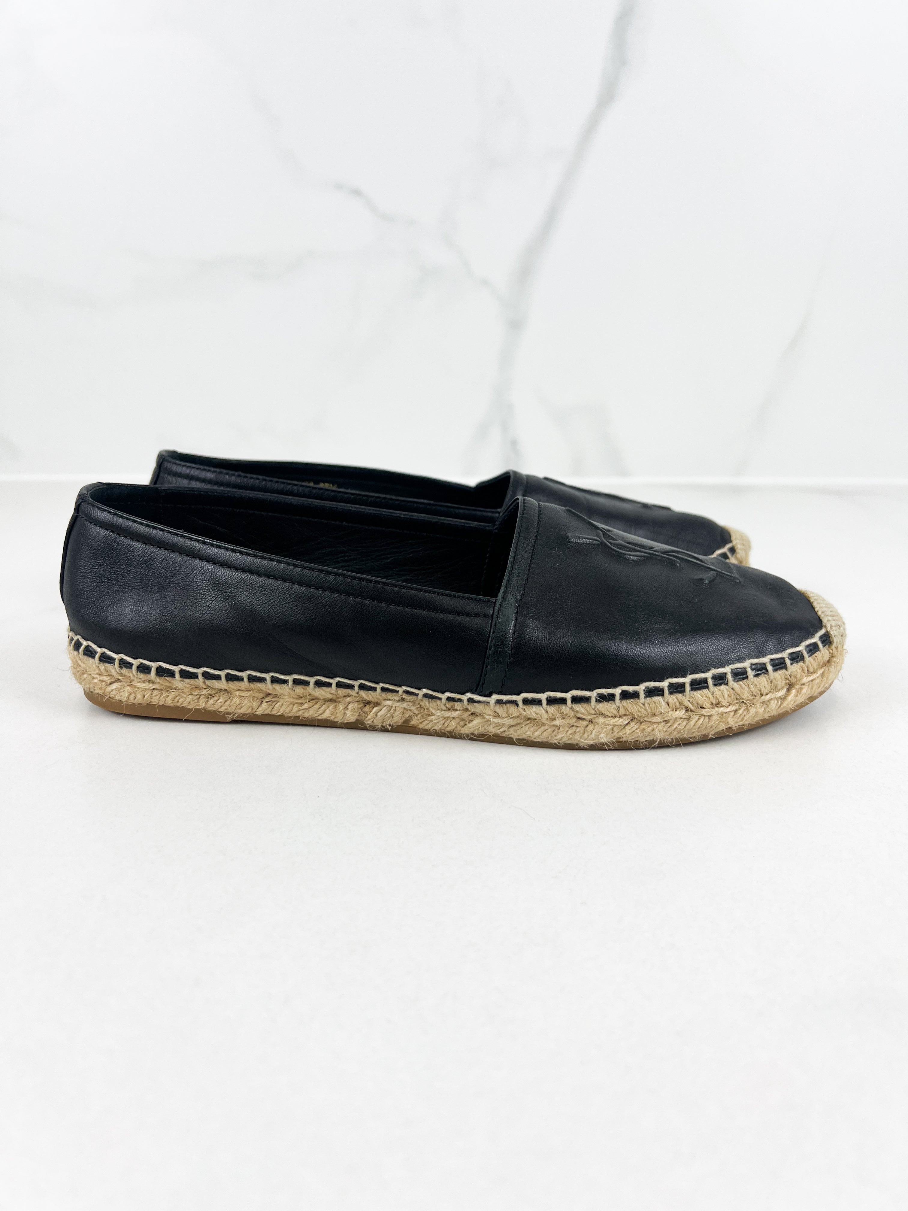 Saint Laurent Black Monogram Espadrilles Size 37.5
