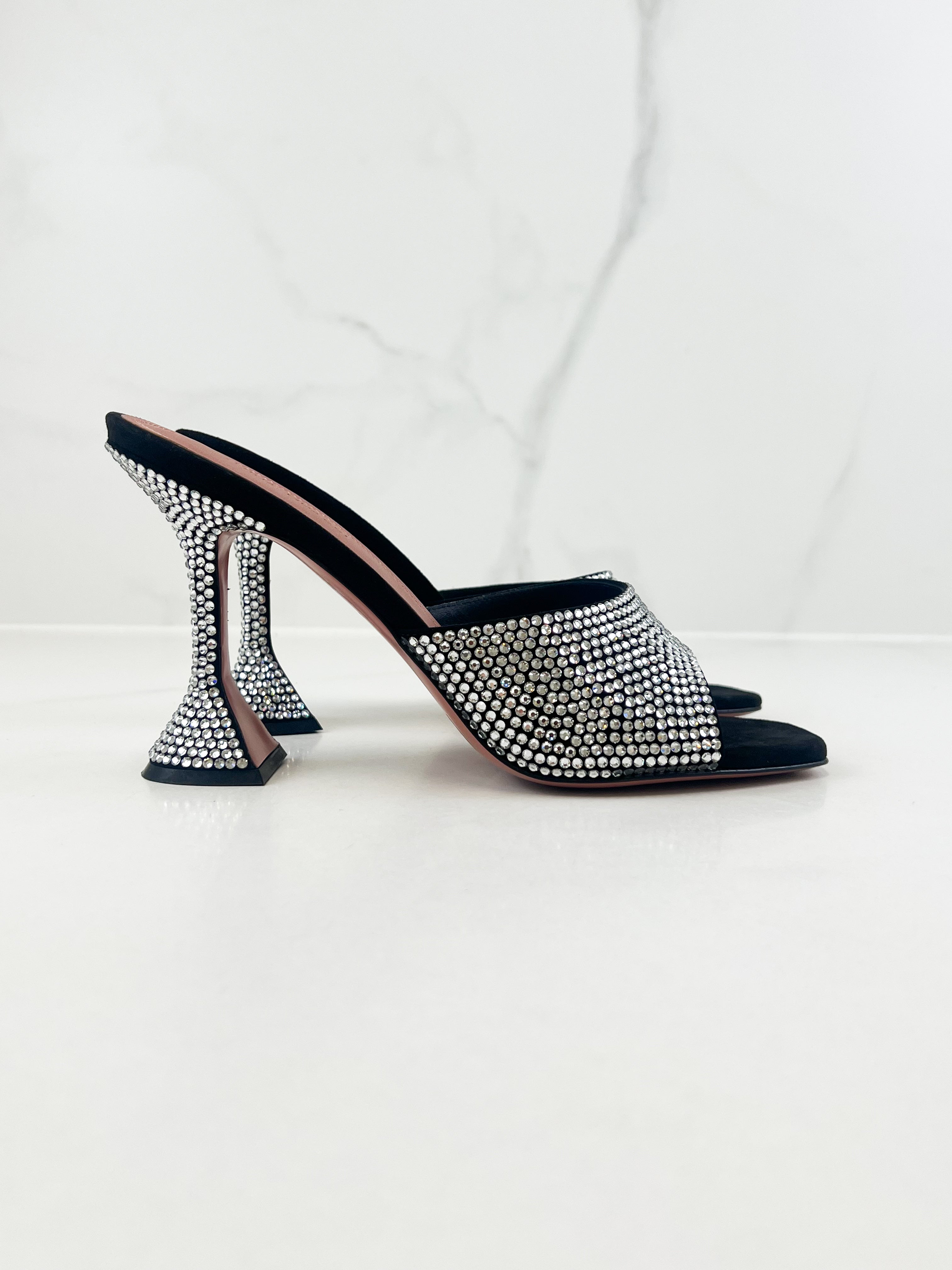 Amina Muaddi Lupita Crystal-Embellished suede mules in Black Size 40