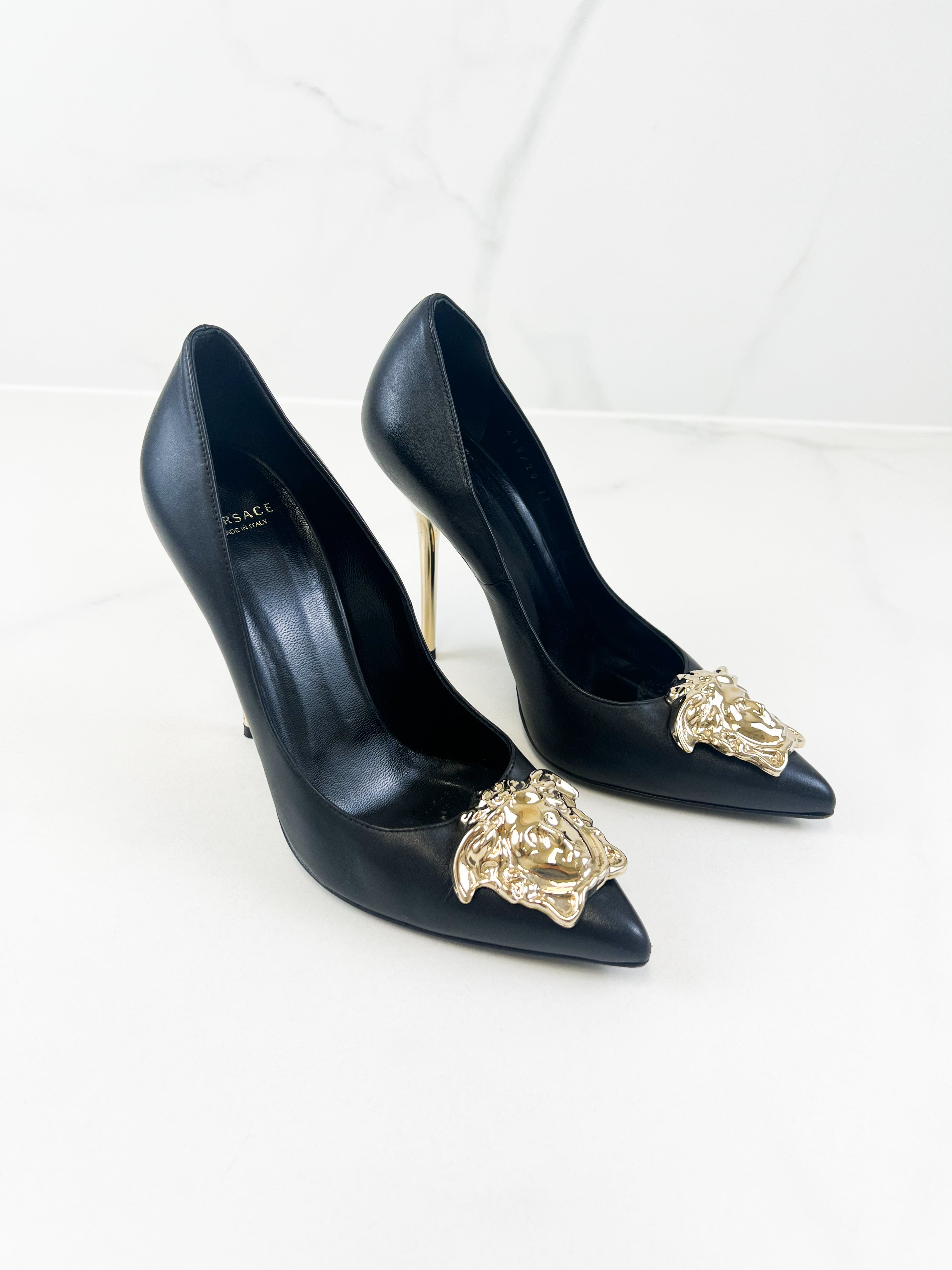 Versace Medusa Black Leather Pump Size 37