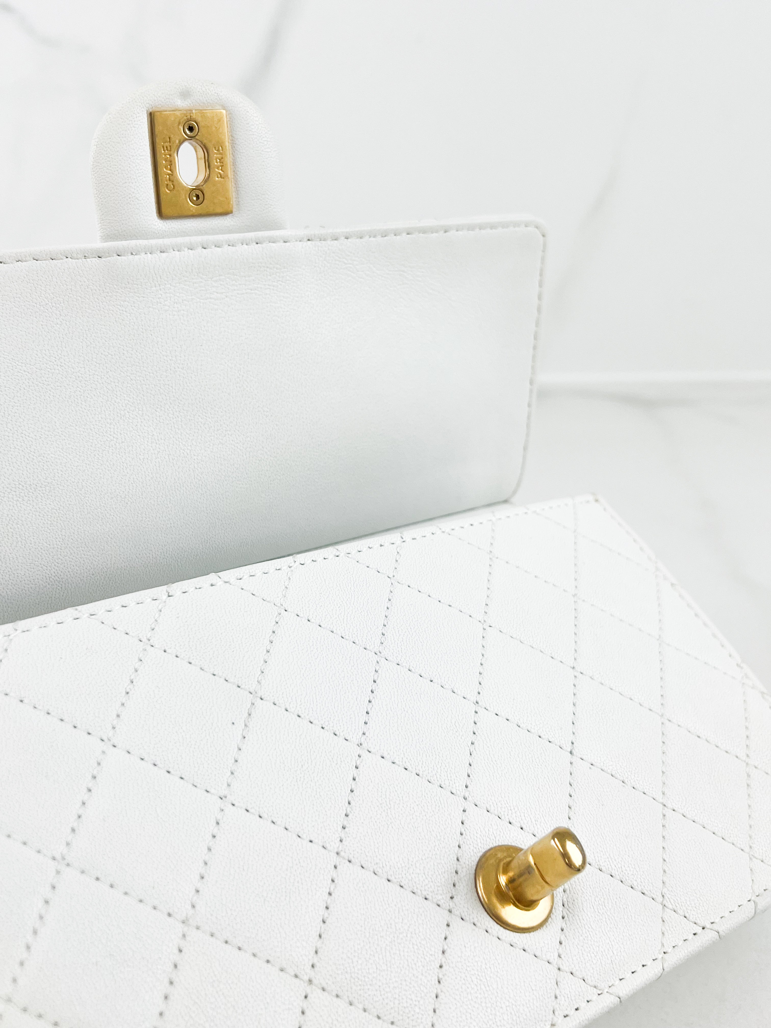 Chanel White Pearl Chain Flap