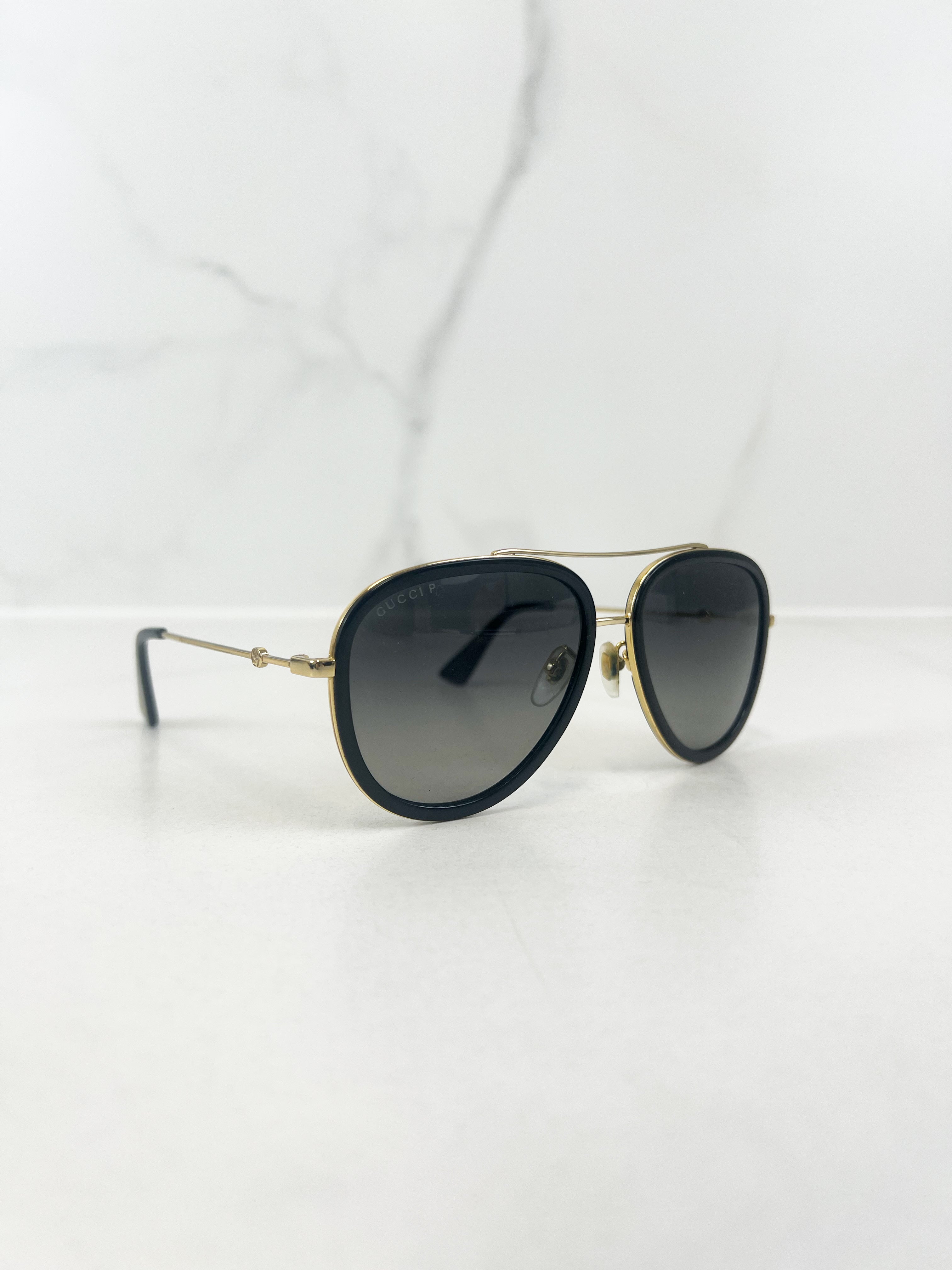 Gucci Black Frame Aviator Metal Sunglasses