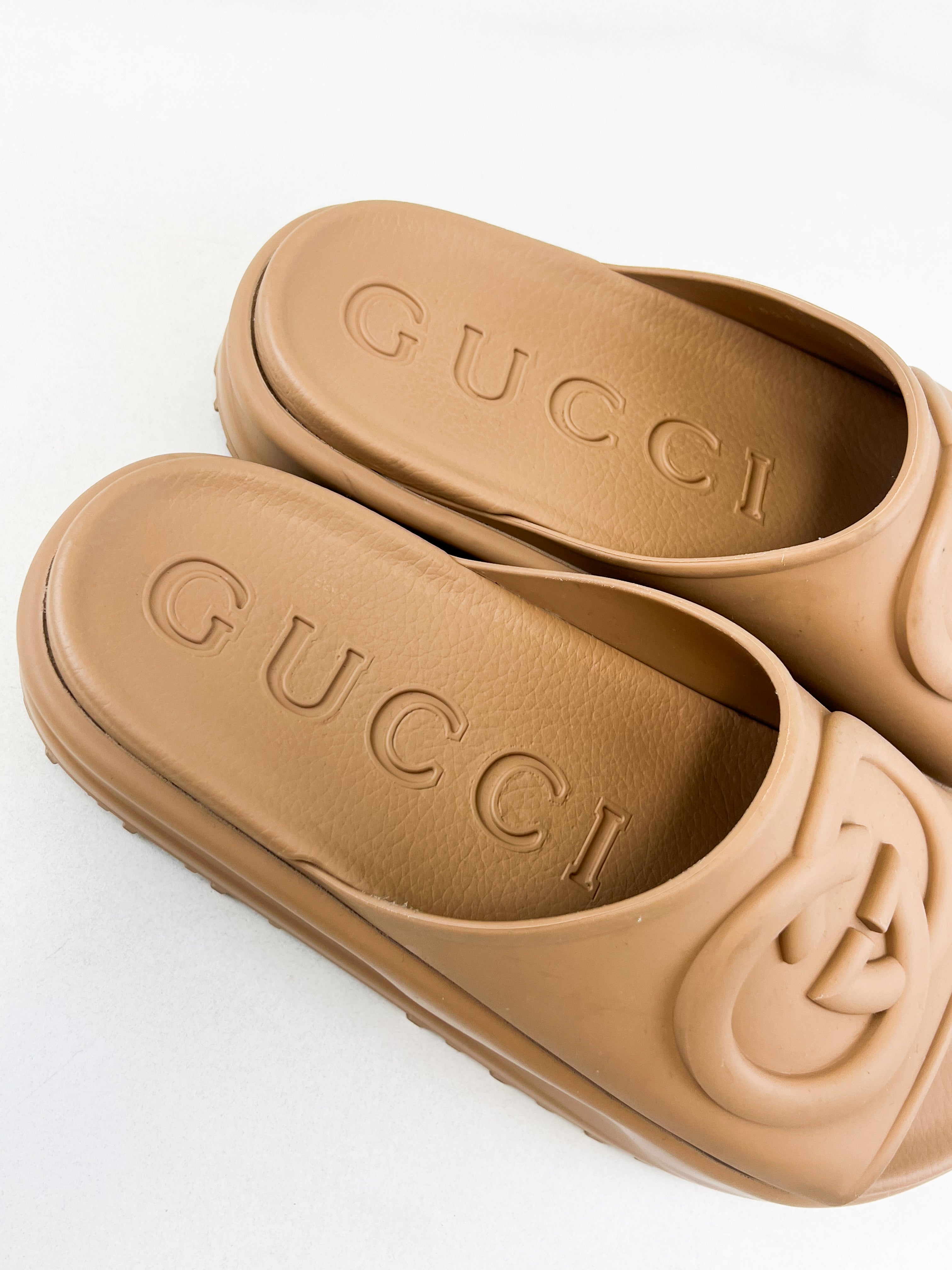 Gucci GG Rubber Platform Slides Size 40