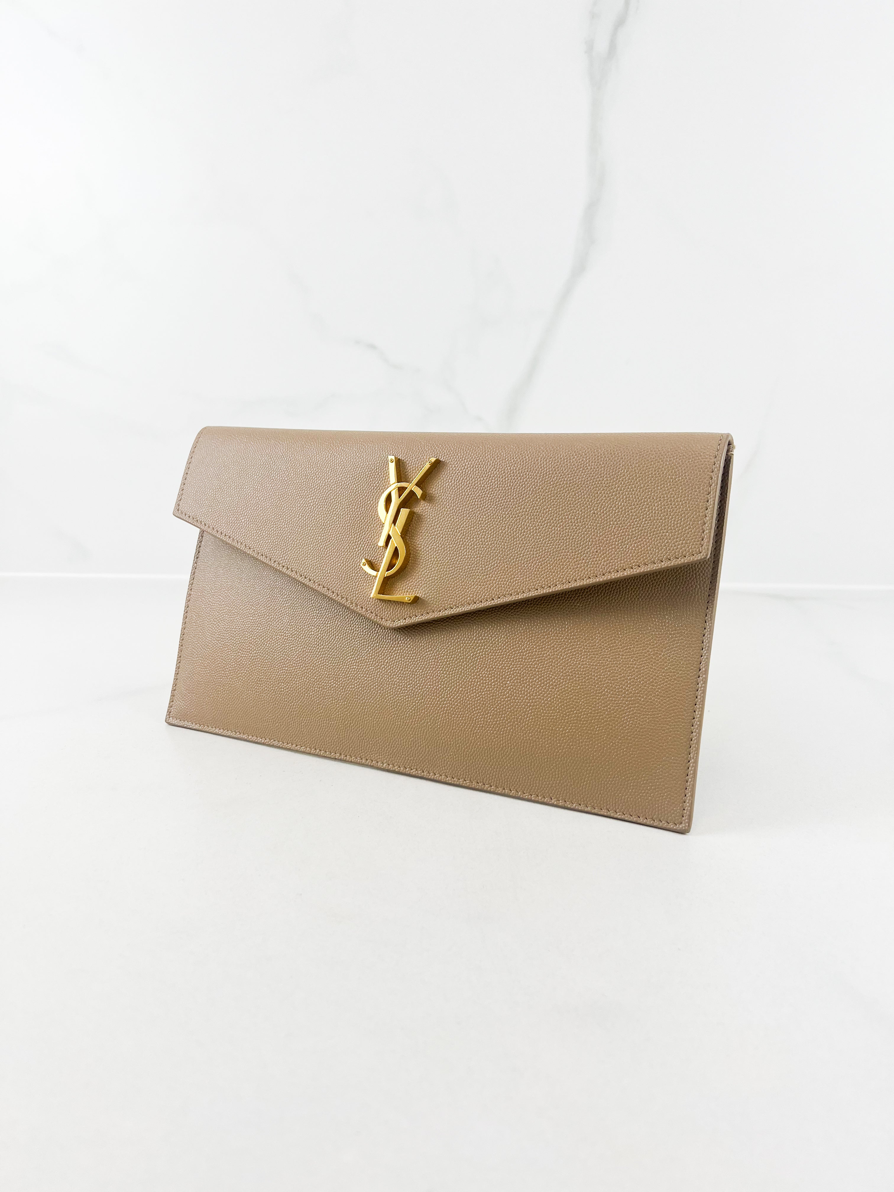 Saint Laurent Beige Uptown Envelope Clutch