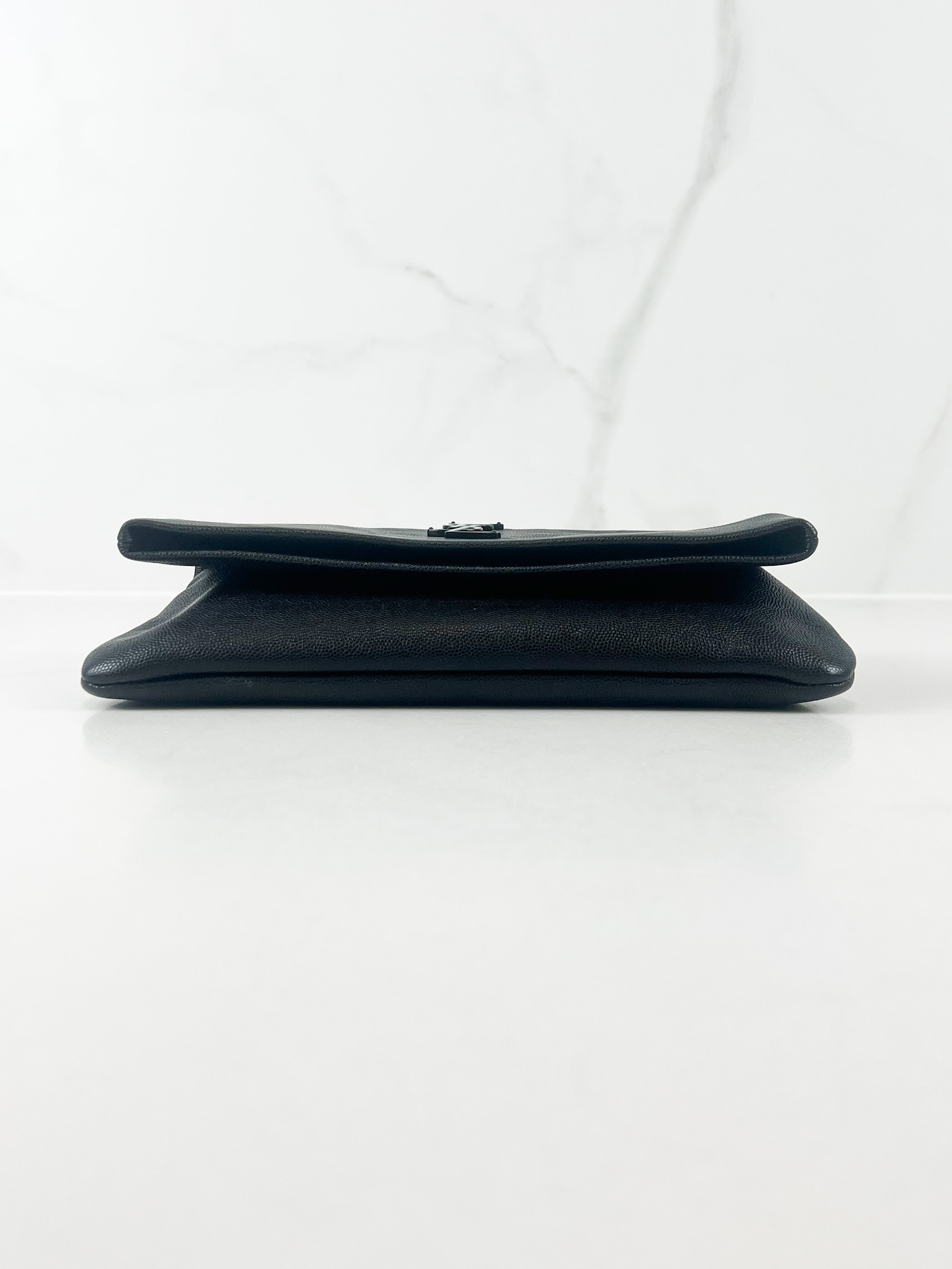 Saint Laurent Hollywood Fold Over Clutch in Black Grained Calfskin