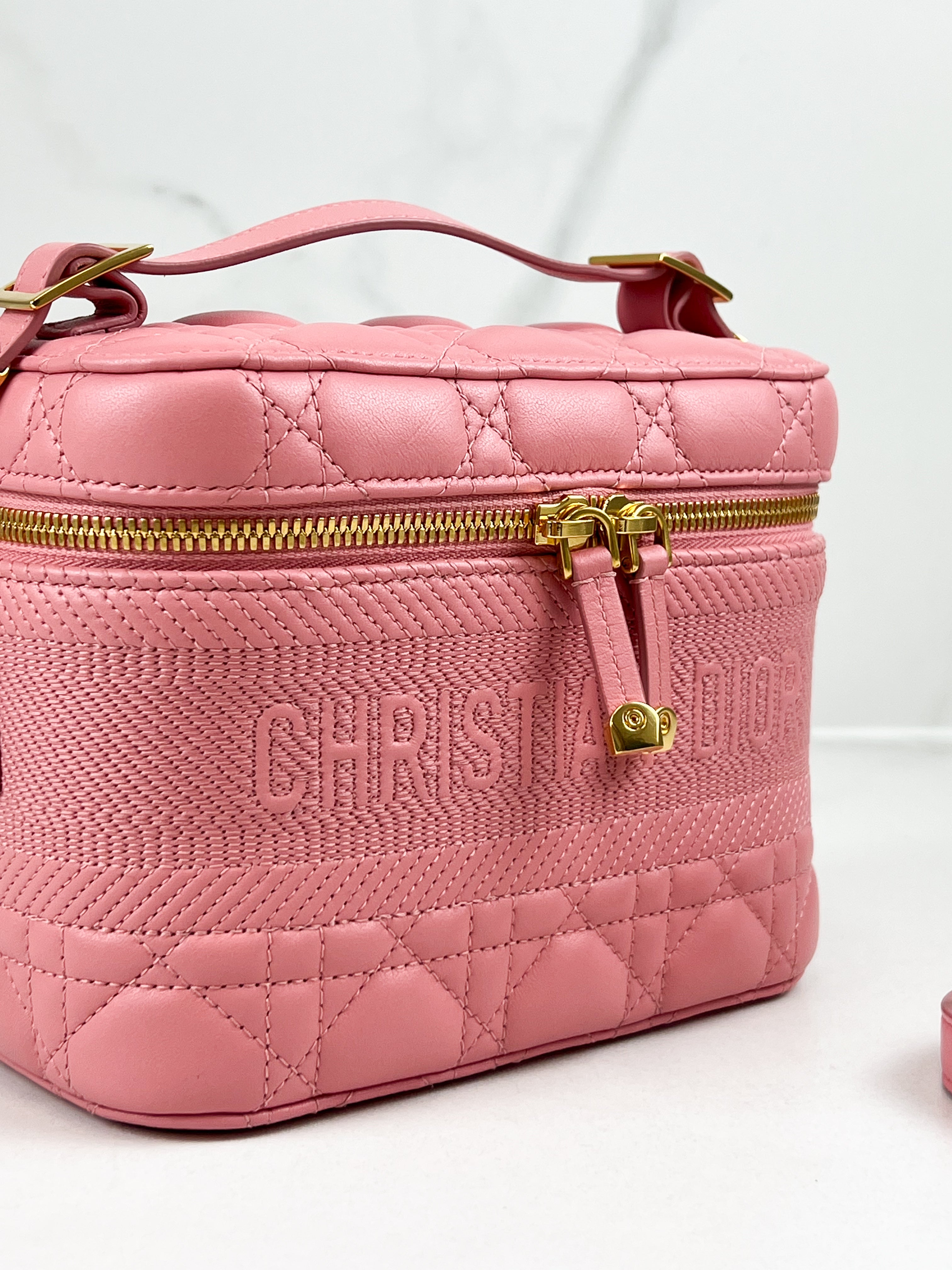 Christian Dior Travel Vanity Case in Pink Cannage Lambskin