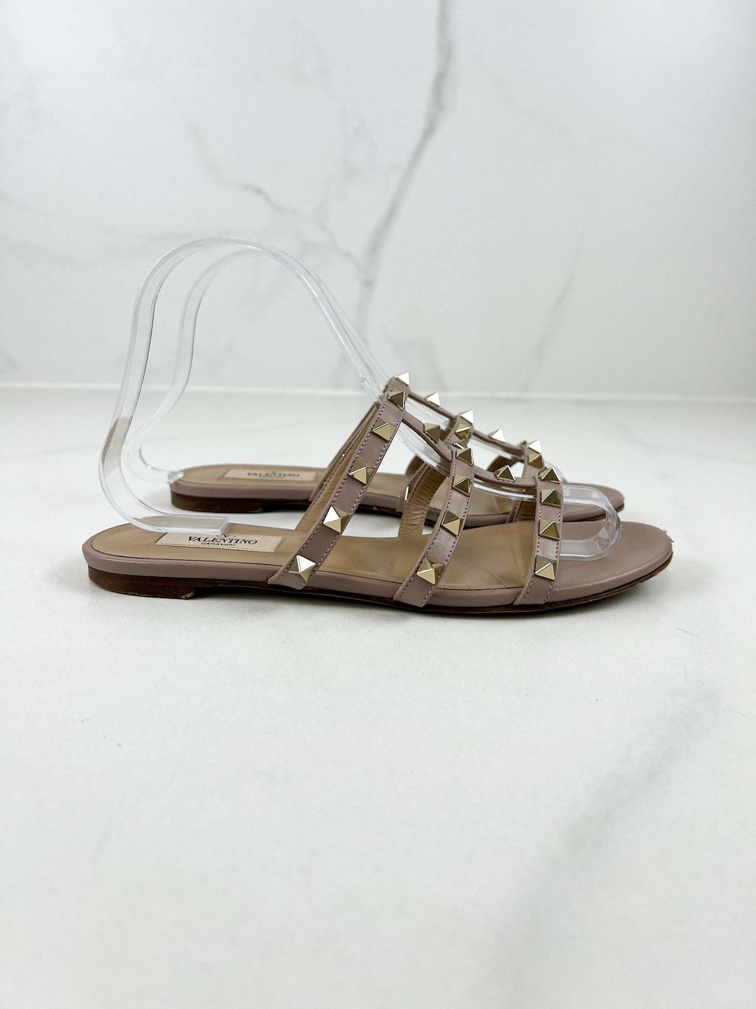 Valentino Garavani Caged Beige Rockstud Slides Size 36.5