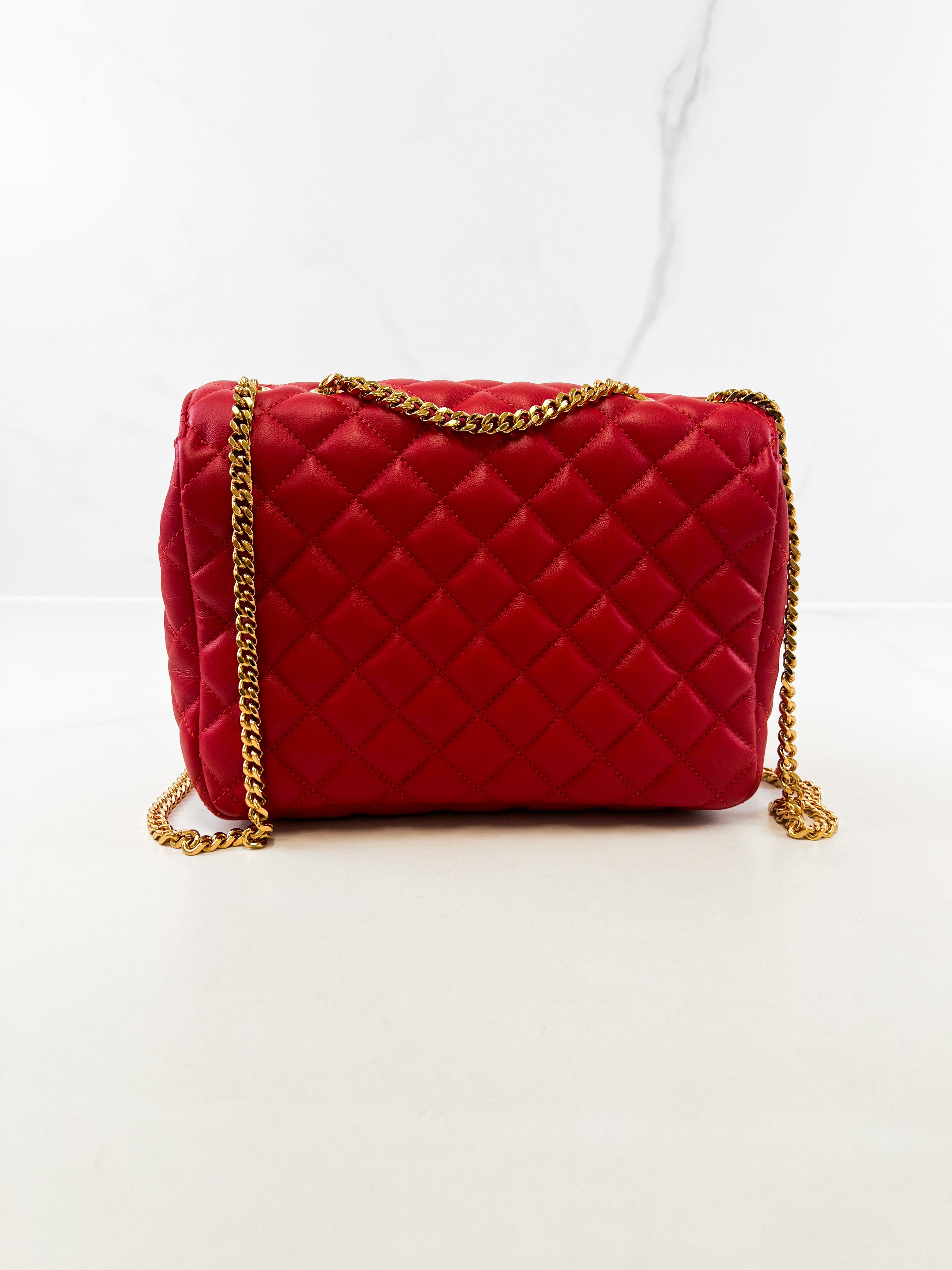 Versace Red Quilted Leather Shoulder Bag
