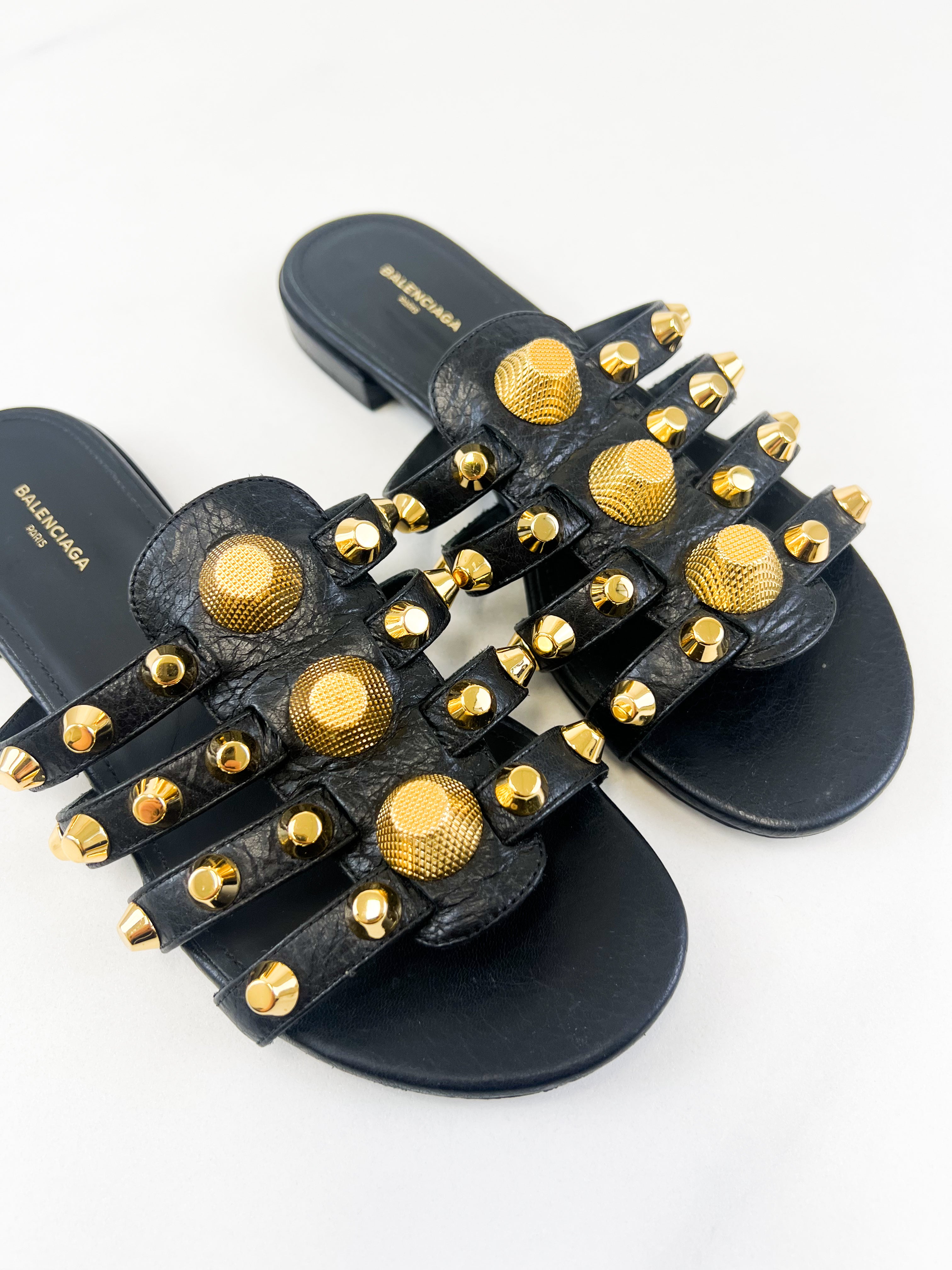 Balenciaga Leather Arena Flat Slides Mules Size 36