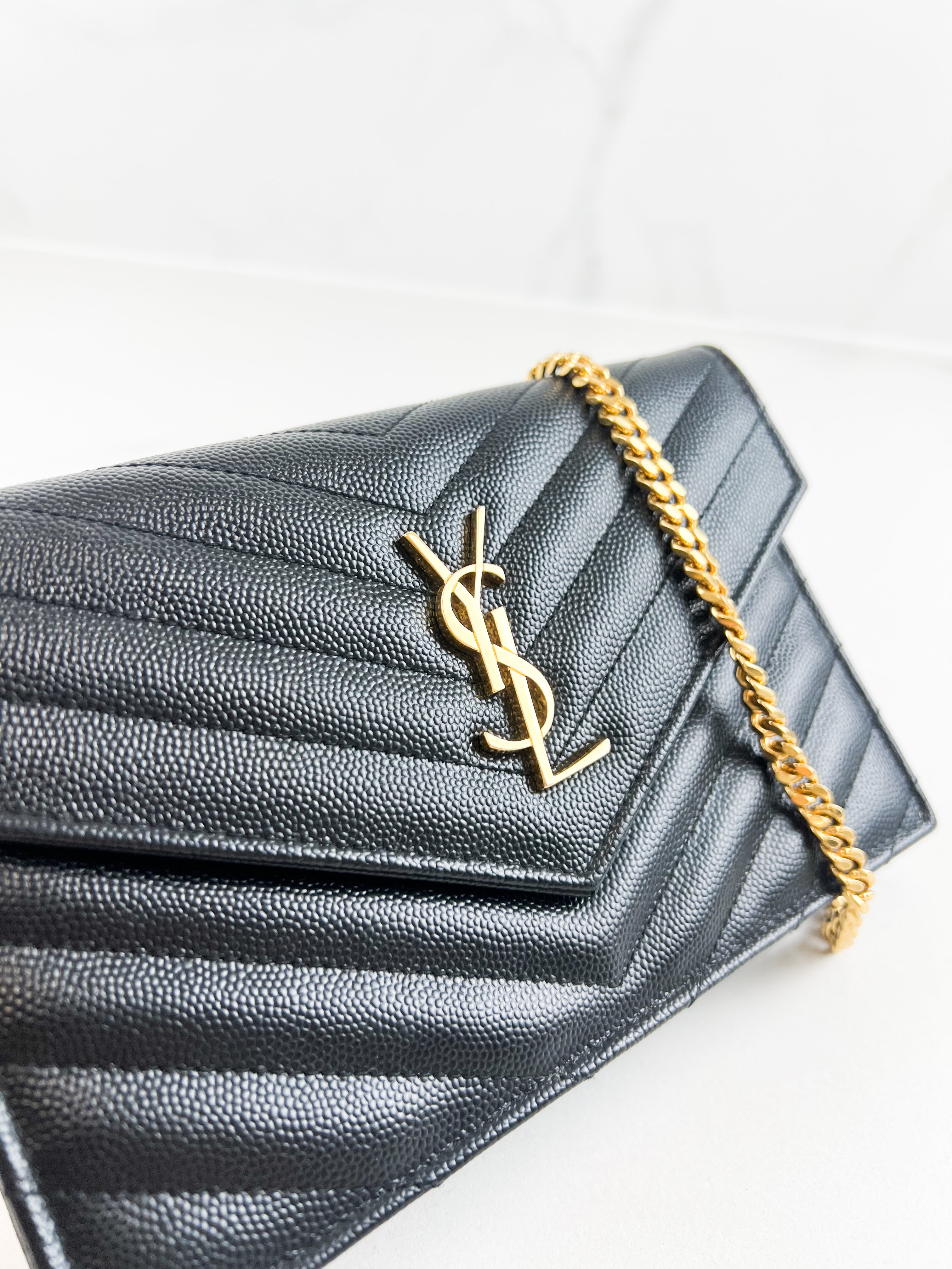 Saint Laurent Black Cassandre Envelope WOC with GHW