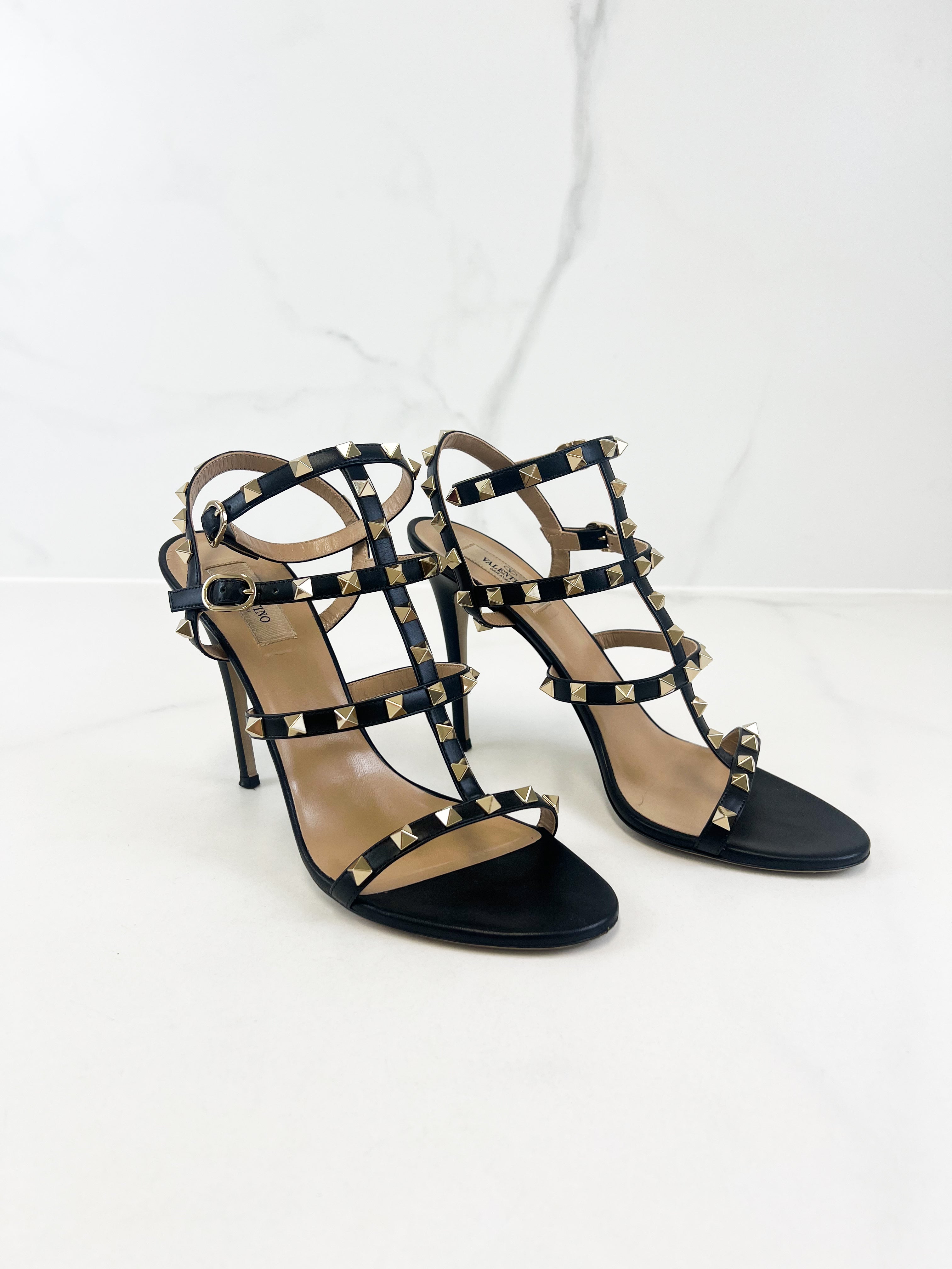 Valentino Black Rockstud Leather Sandals Size 41