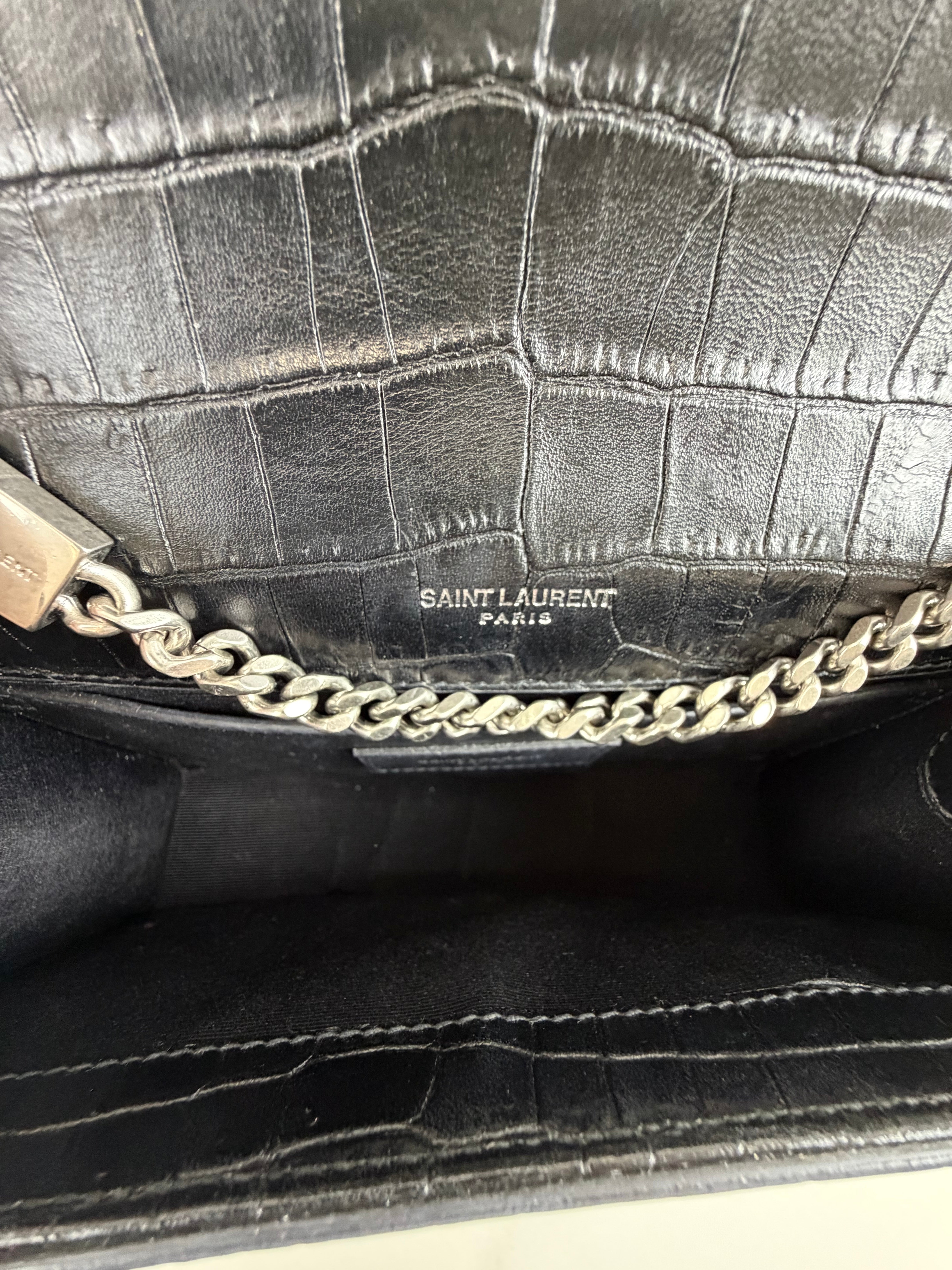Saint Laurent Small Kate with Tassel Croc Embossed Shiny Leather SHW
