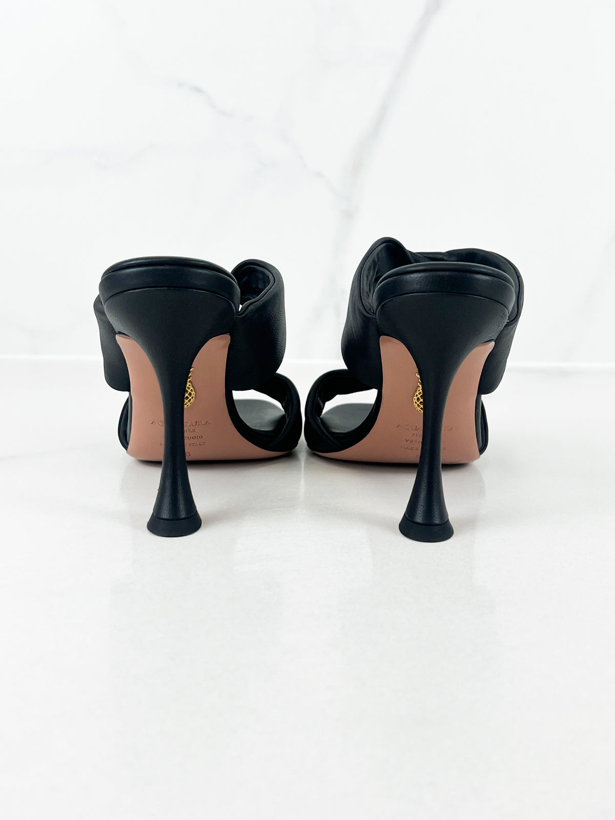 Aquazzura Twist Sandals 95mm in Black Leather Size 38