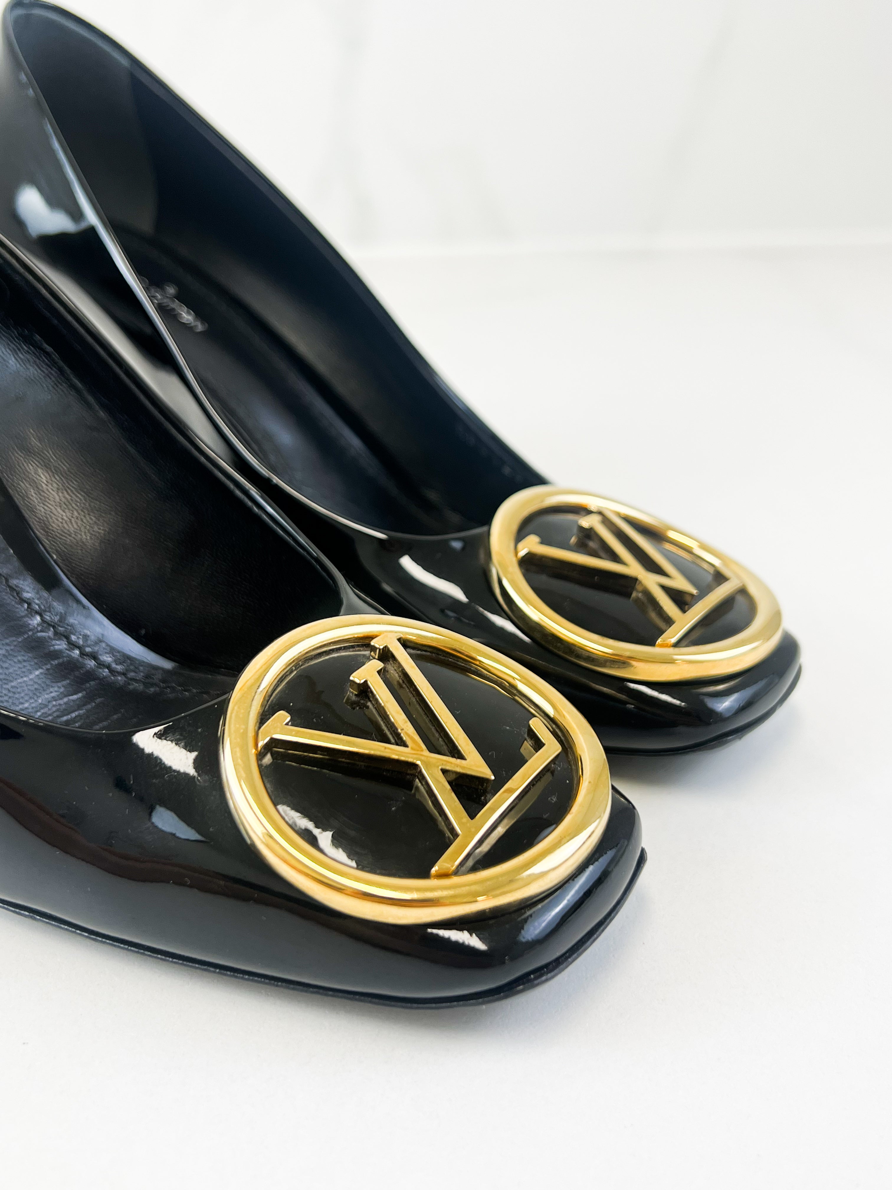 Louis Vuitton Patent Black Madeleine Pump Size 37