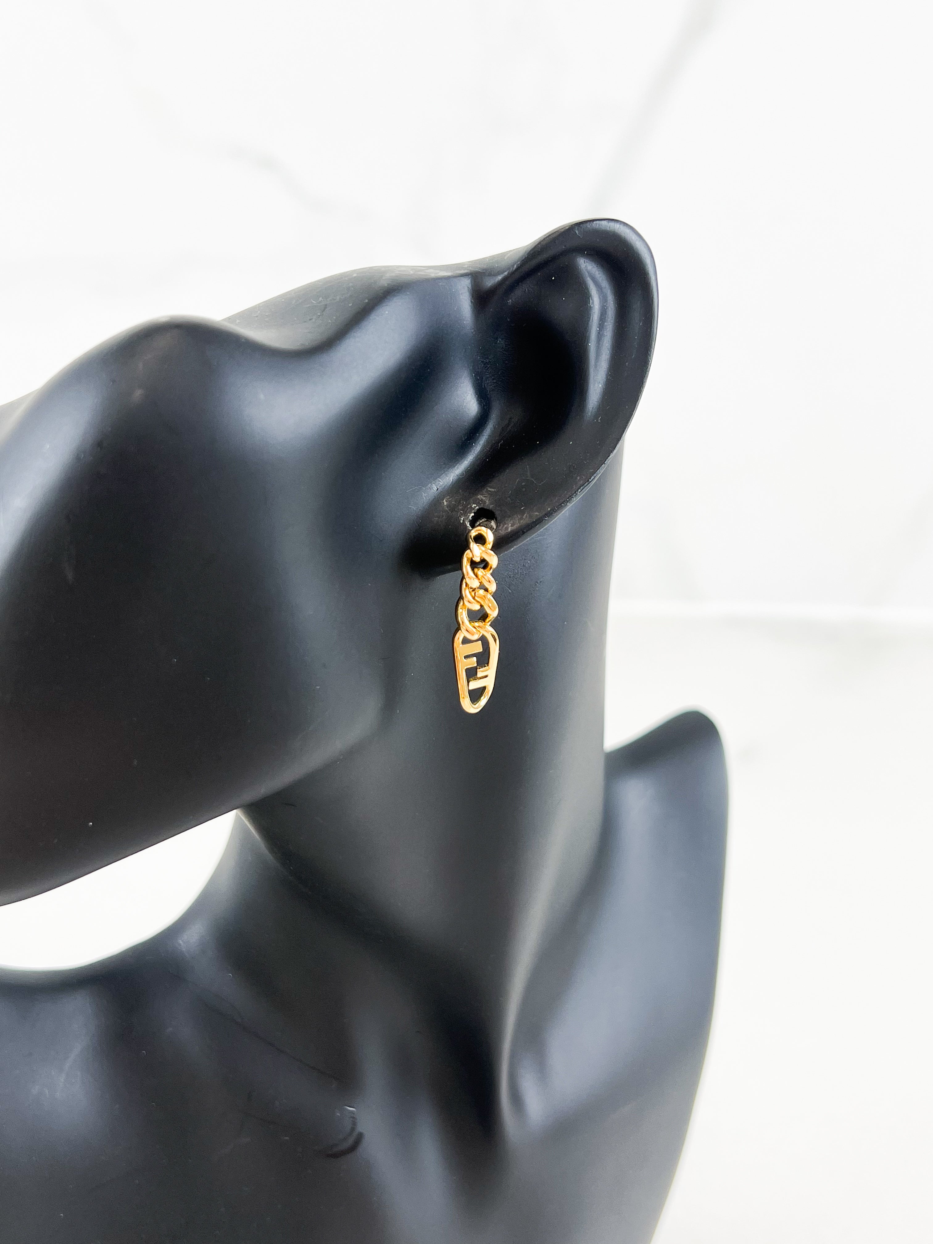 Fendi F Logo Drop Down Earring in Gold