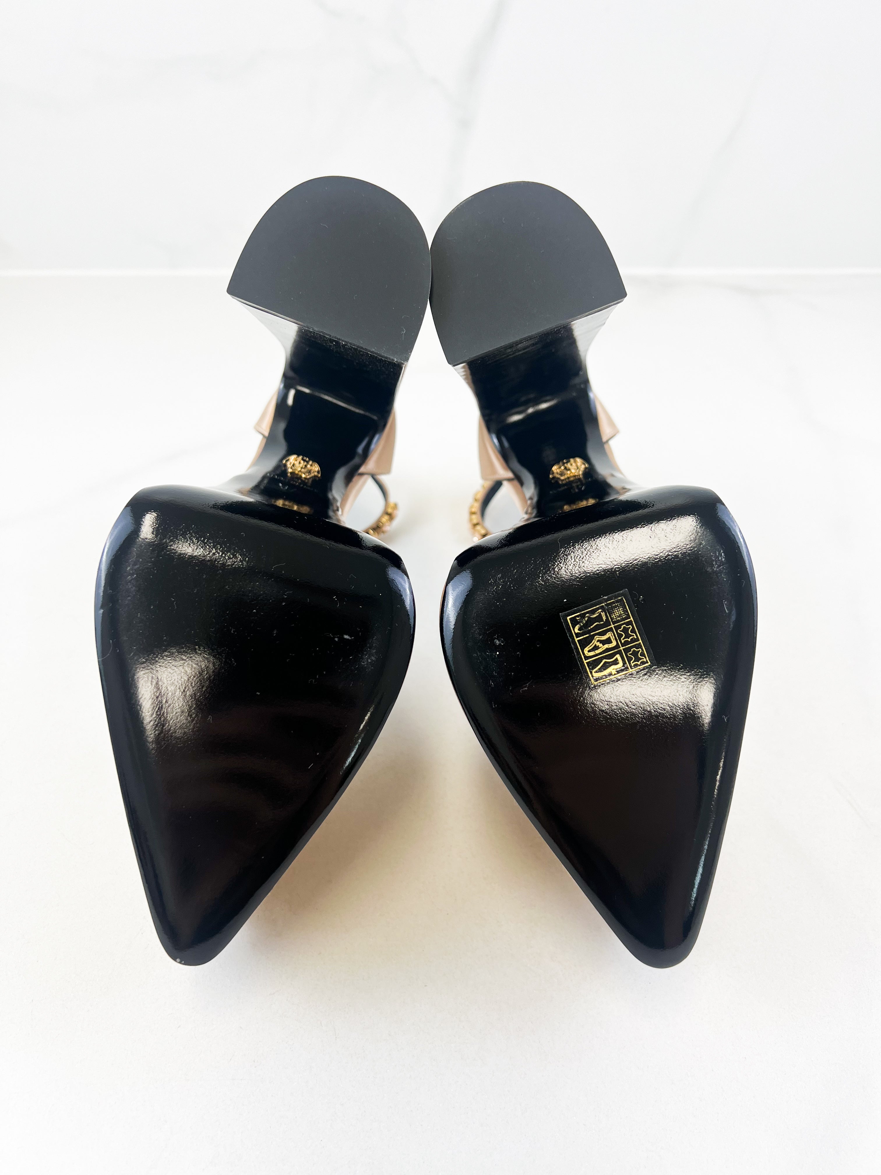 Versace Aevitas Pointy Platform Satin Pumps Size 37