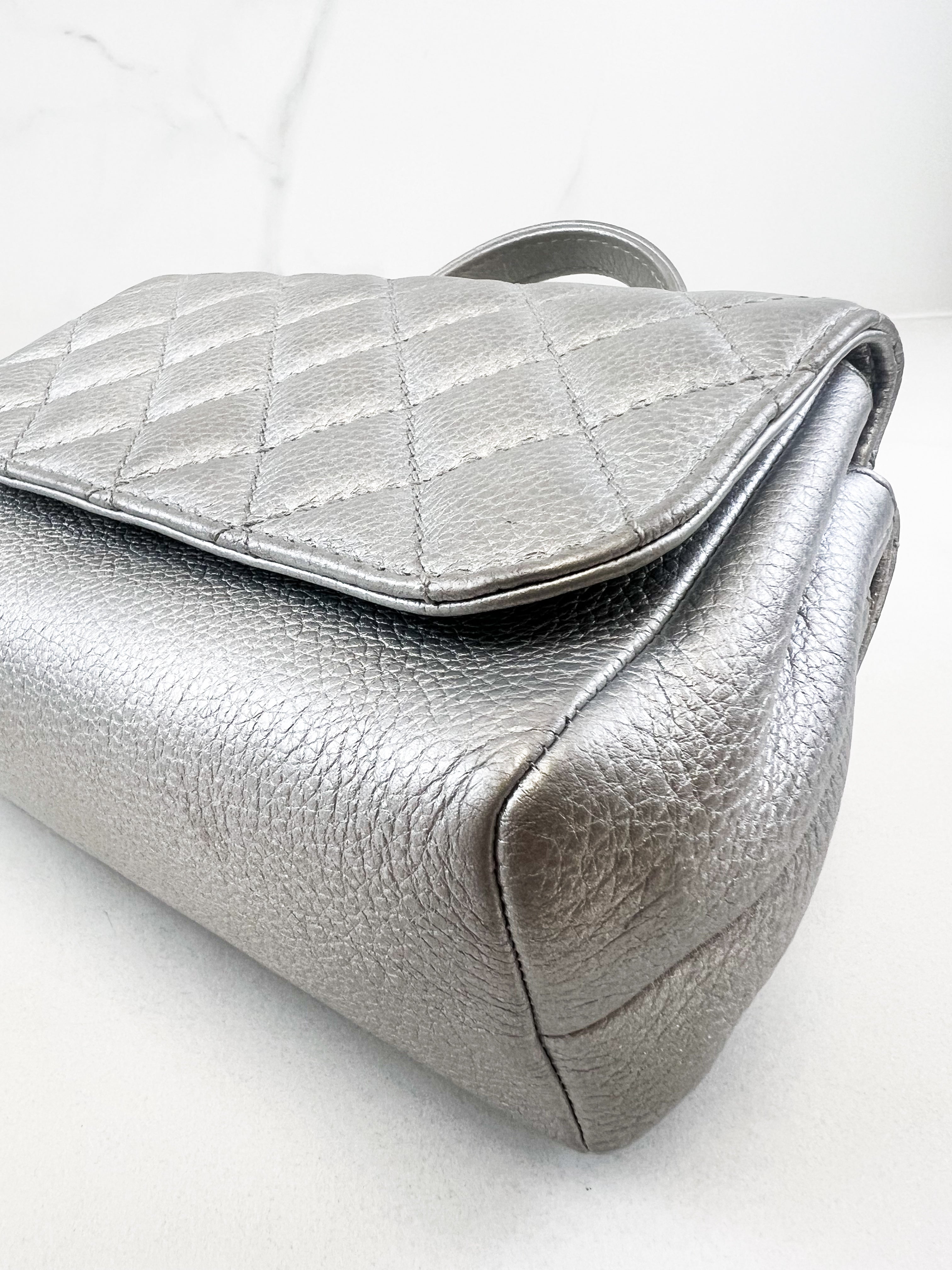 Chanel Quilted Caviar Mini Coco Silver Top Handle Bag