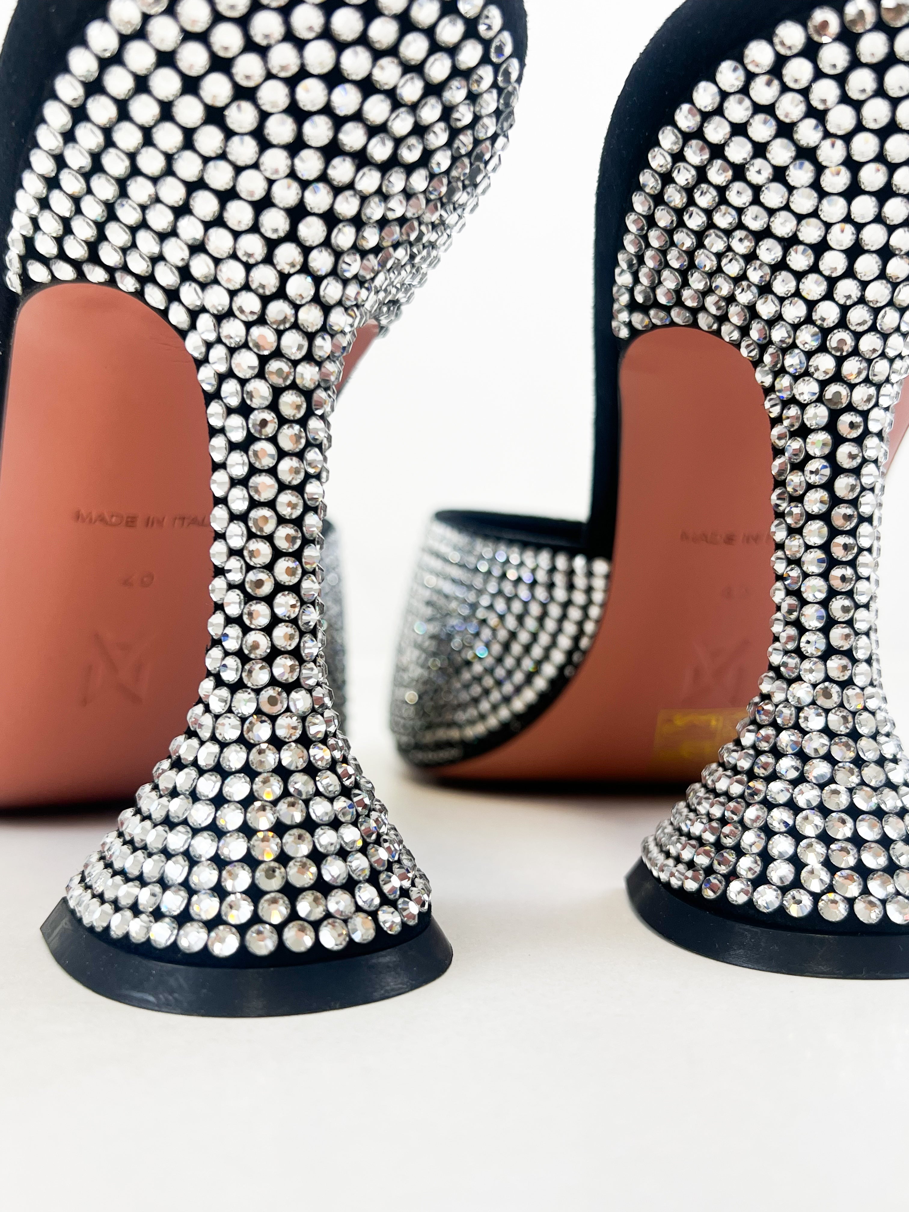 Amina Muaddi Lupita Crystal-Embellished suede mules in Black Size 40