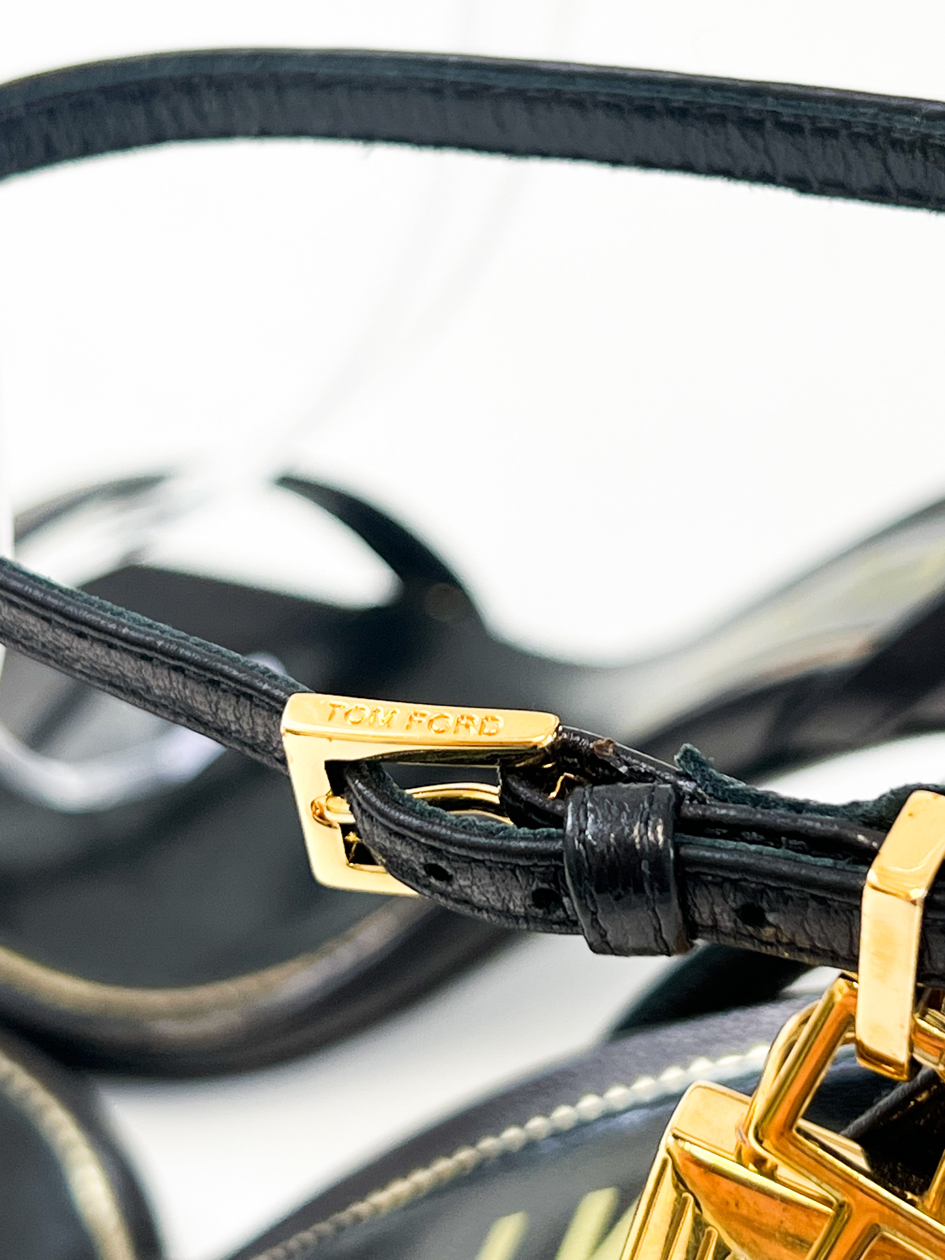 Tom Ford Leather Black Padlock Sandal Size 38