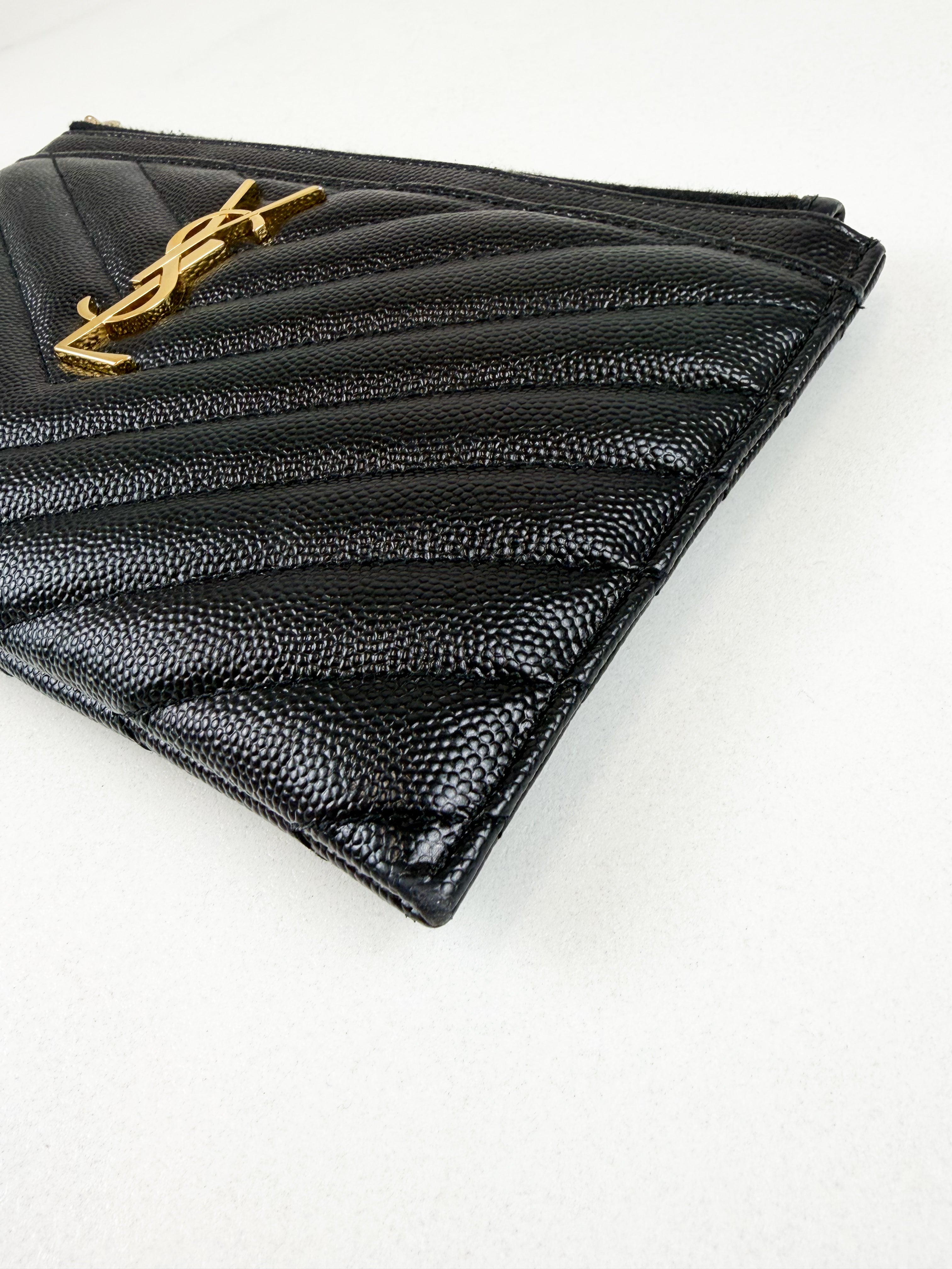 Saint Laurent Cassandre Metelasse Pouch in Grain De Poudre Leather with GHW