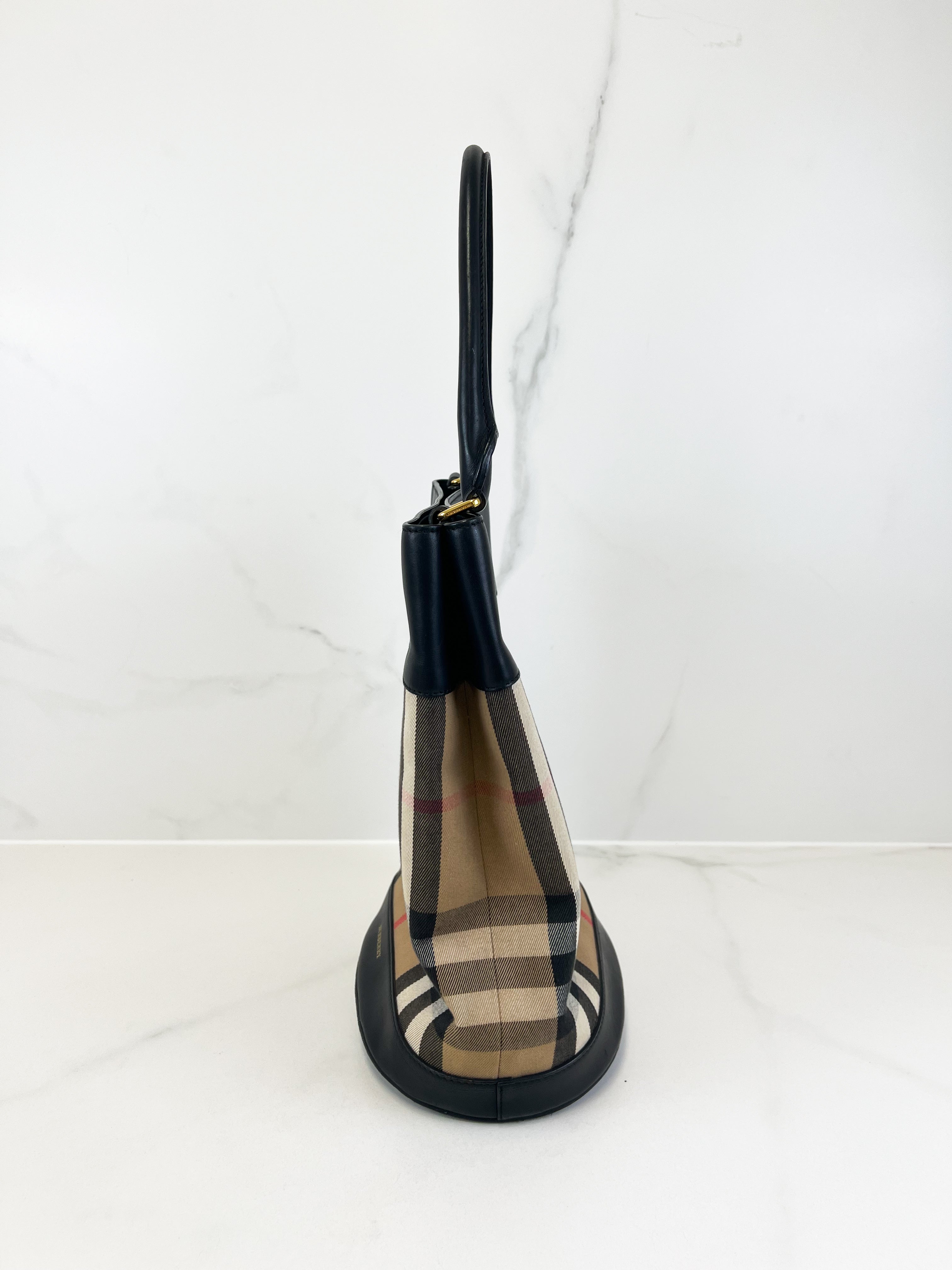 Burberry House Check & Leather Bucket Bag