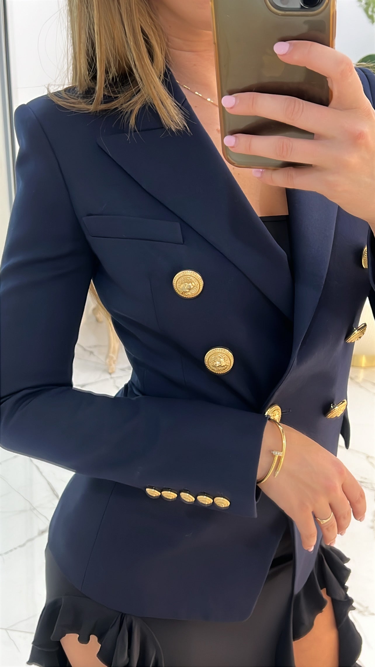 Balmain Blazer with Gold Buttons in Navy Size 34 (6)