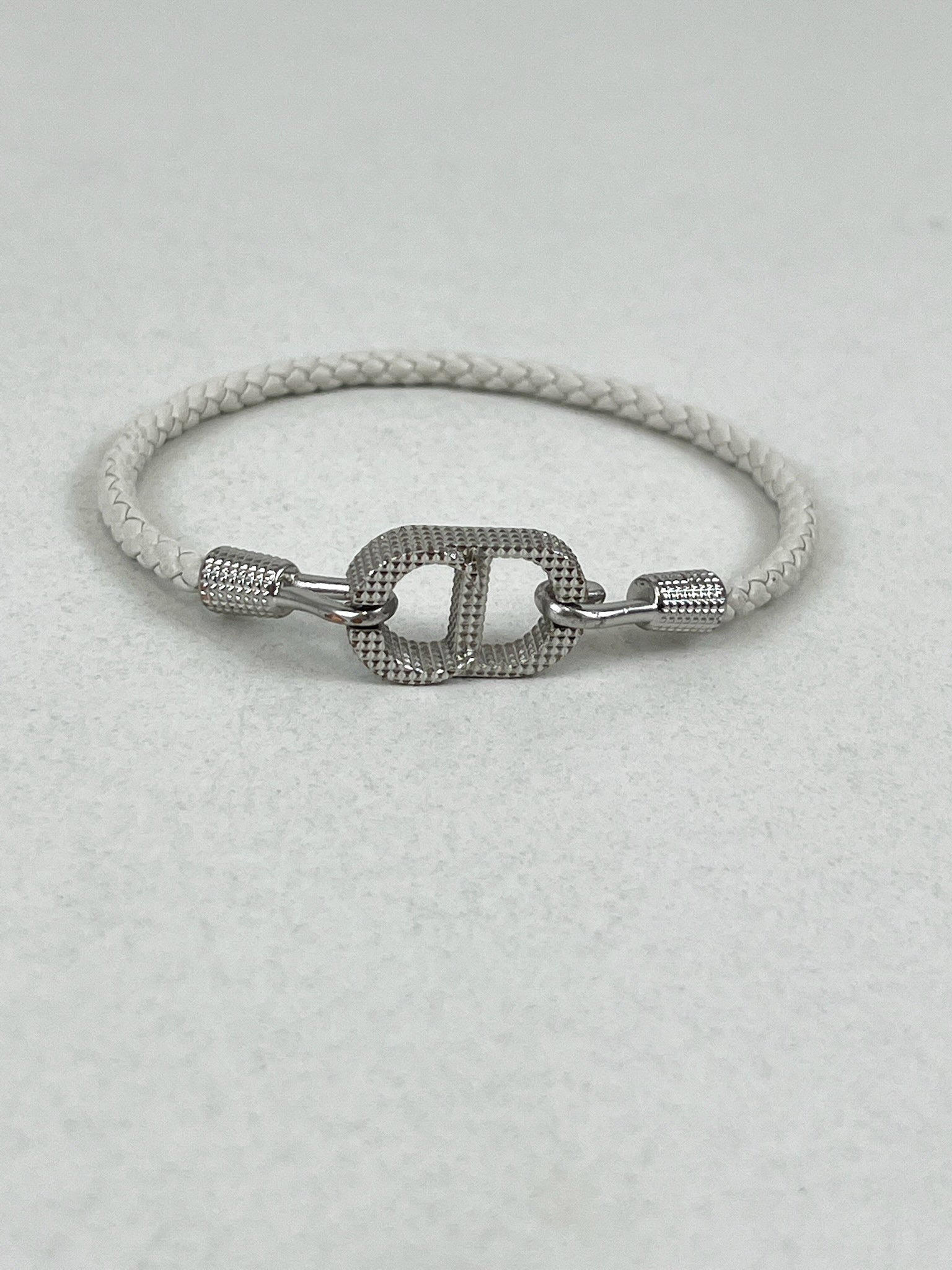 Christian Dior CD Icon Woven Leather Bracelet in White