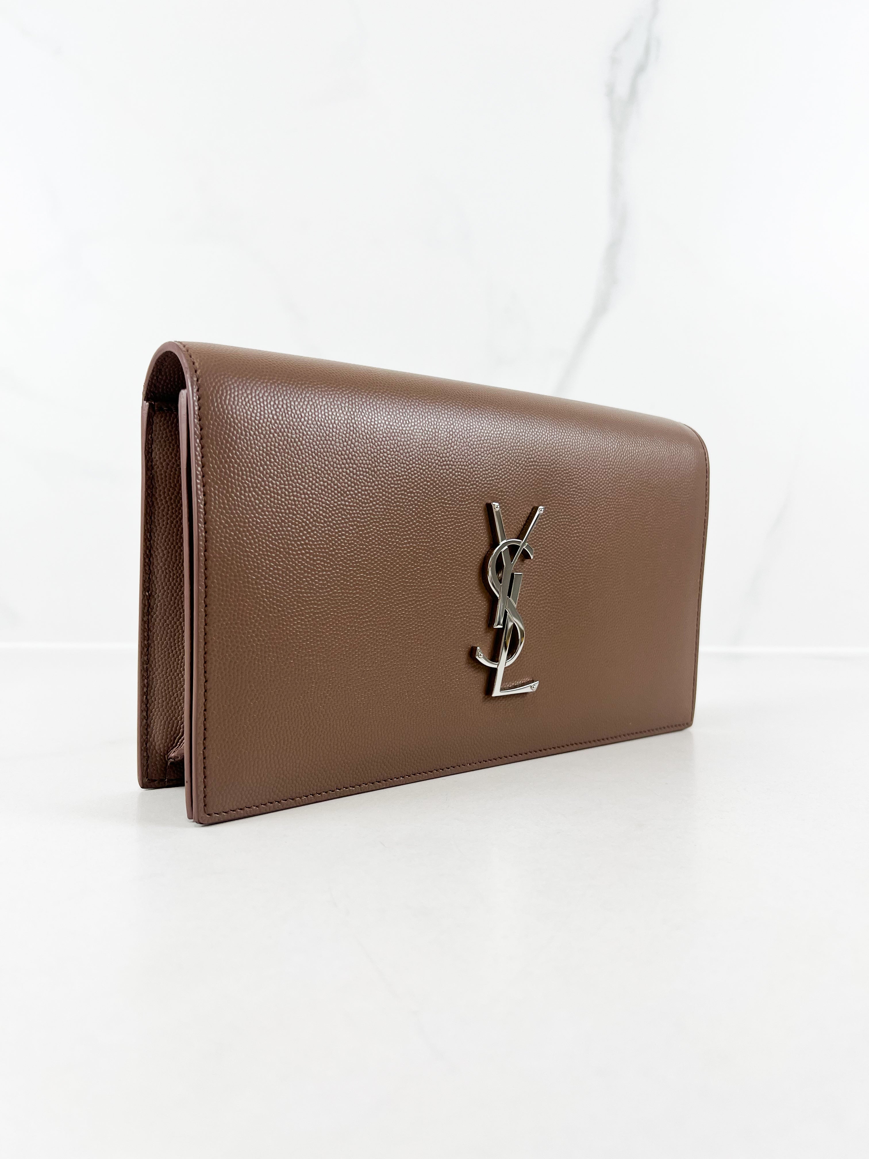 Saint Laurent Taupe Clutch SHW