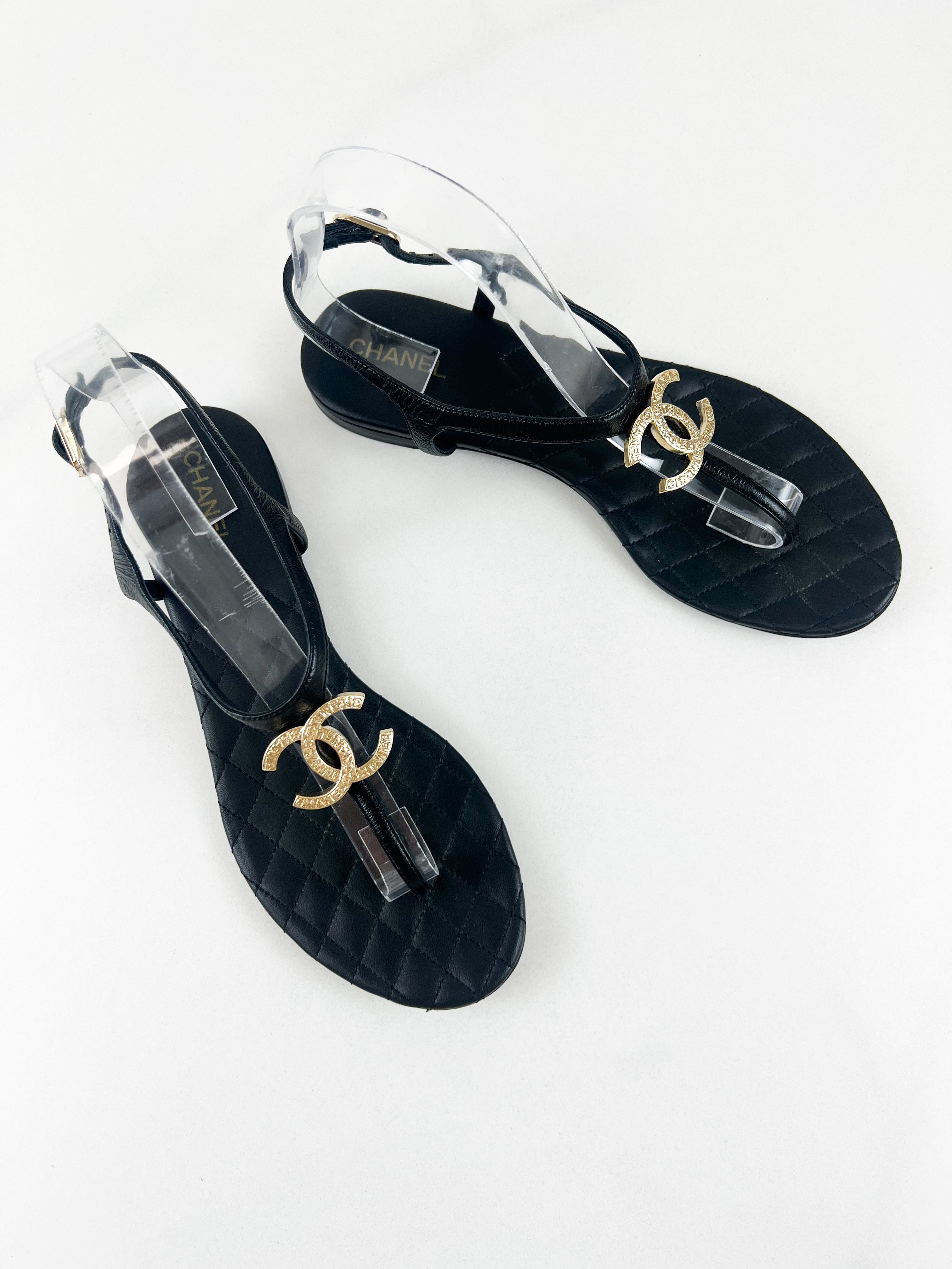 Chanel CC Logo Flat Thong Sandal Size 37.5C