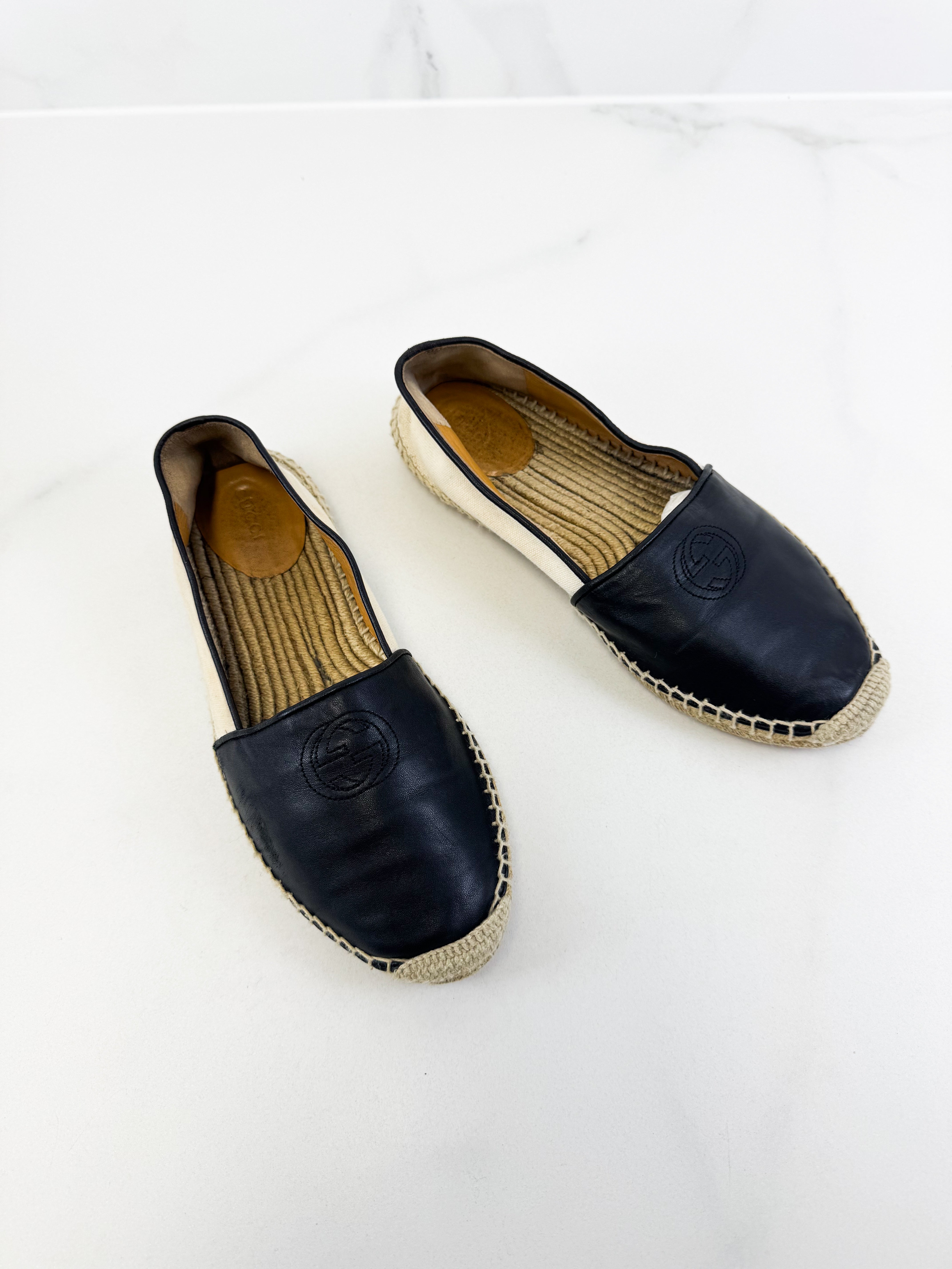 Gucci Leather/Canvas GG Logo Espadrille Size 38.5