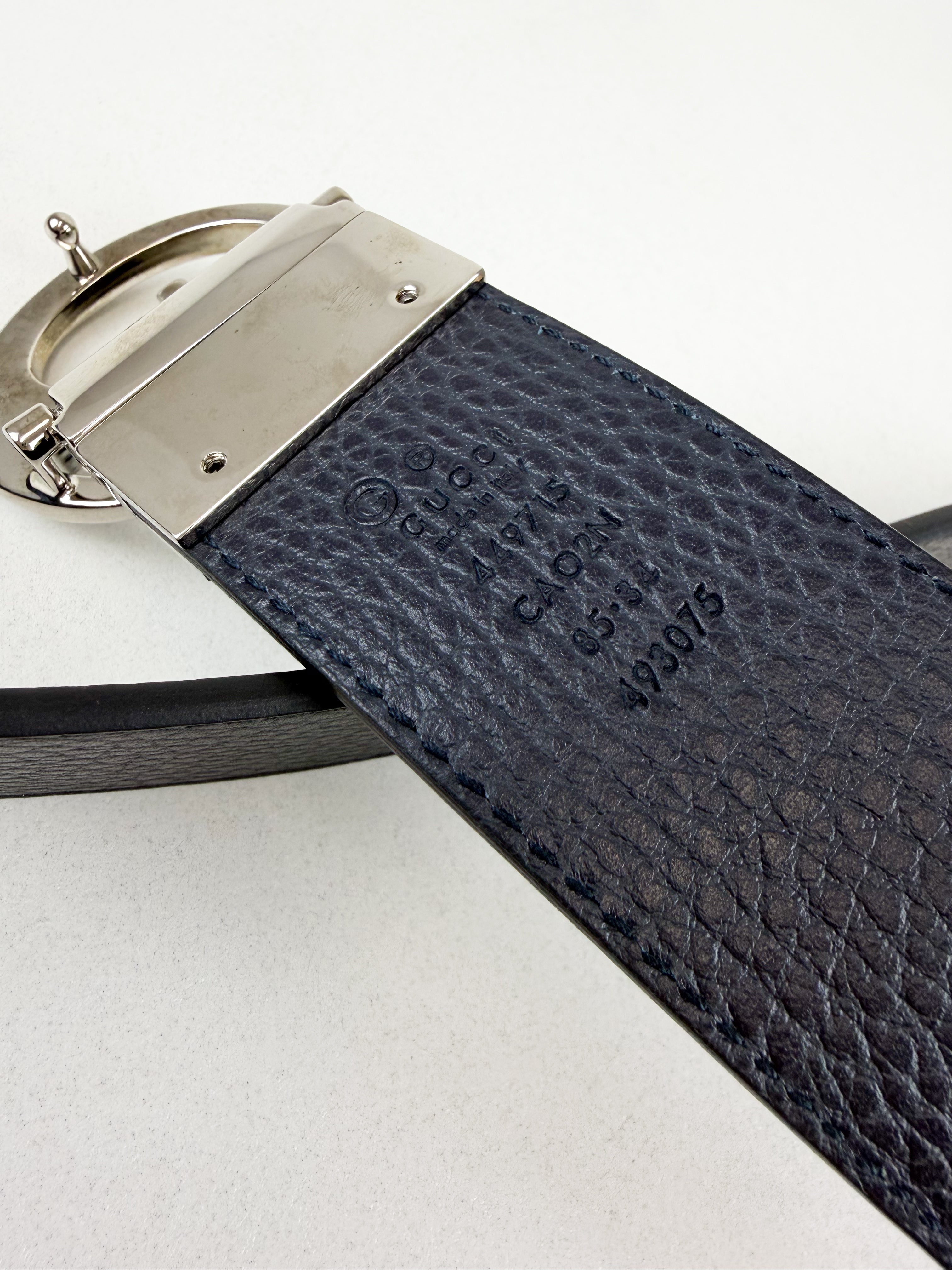 Gucci Interlocking G Leather Belt 85/32 Reversible Navy / Black