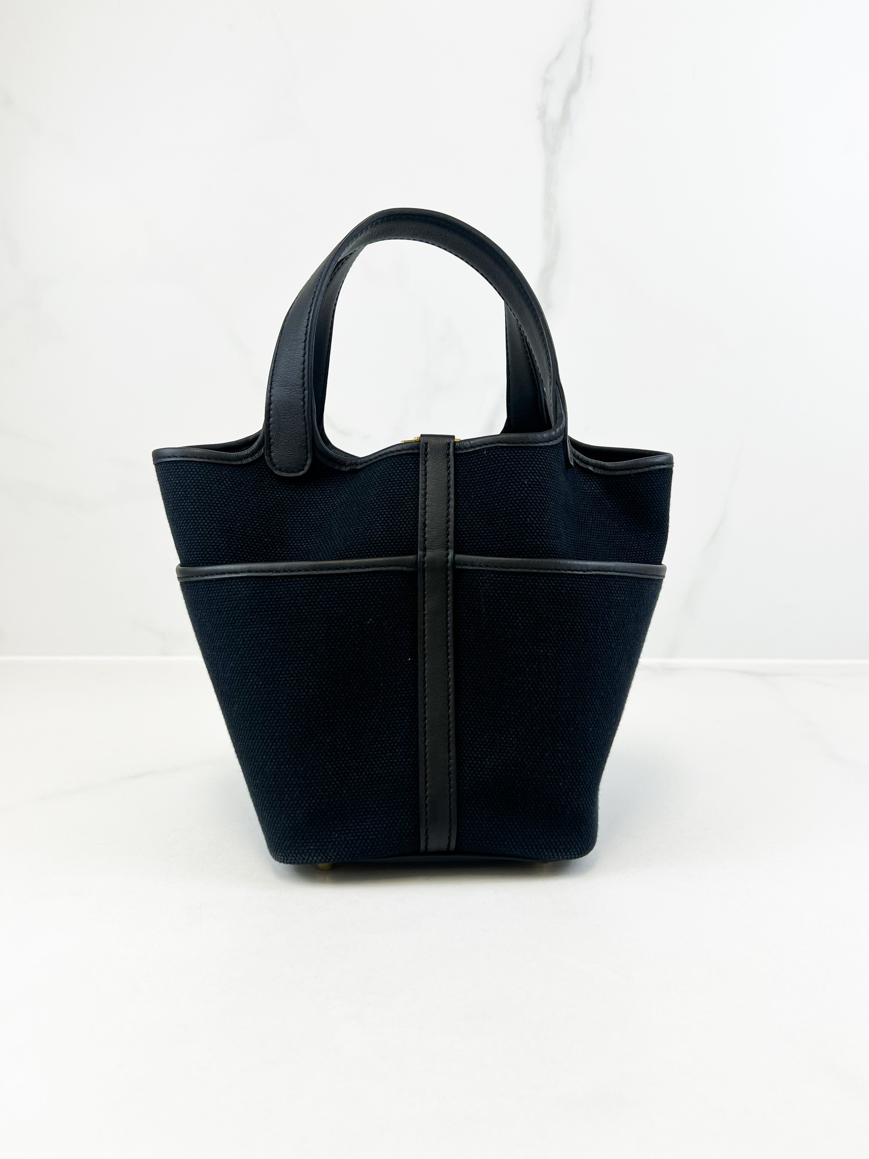 Hermes Picotin Lock 18 Pockets Bag in Black Canvas and Swift Leather