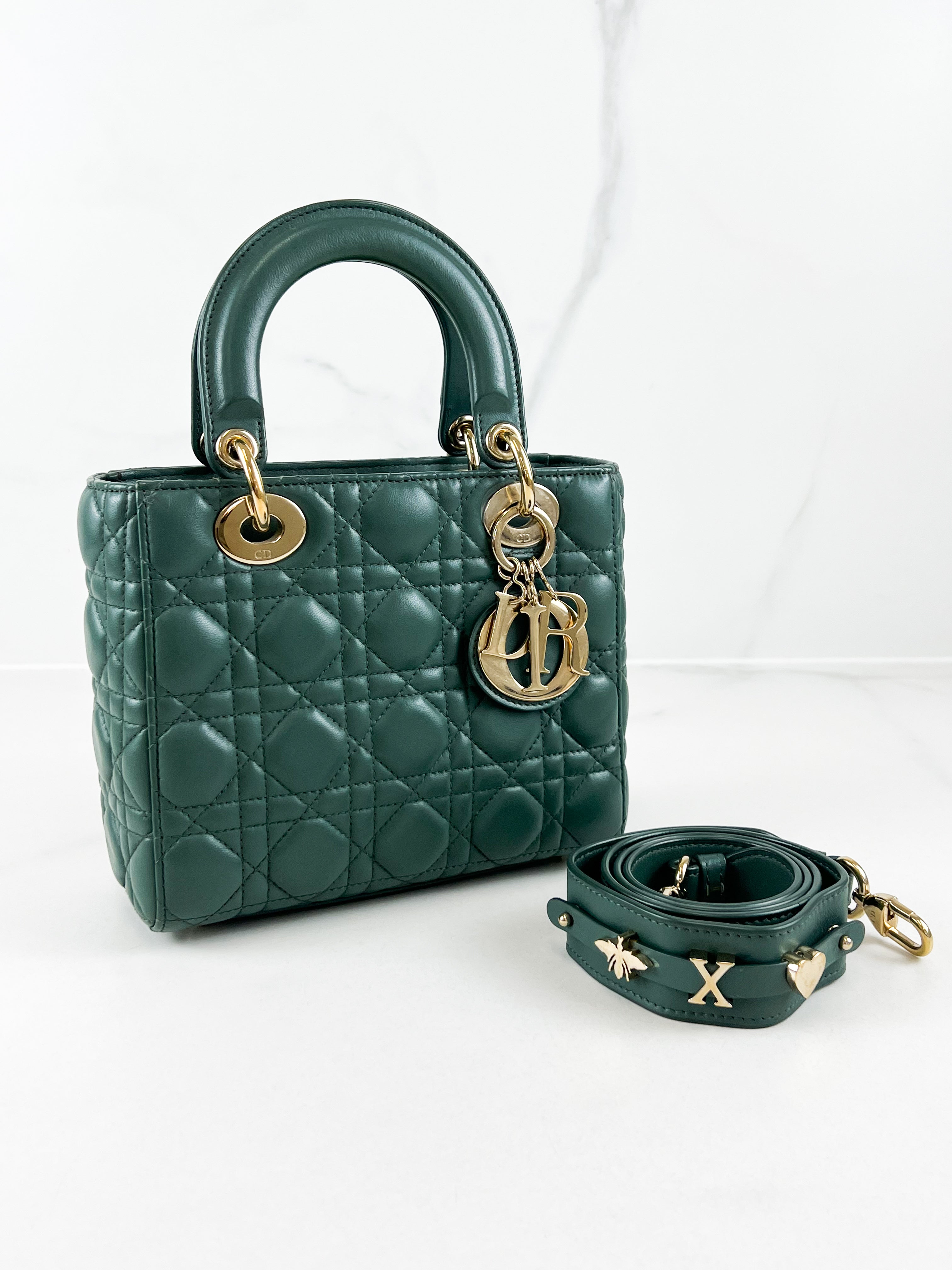 Christian Dior Small Lady Dior In Cedar Green Lambskin with GHW