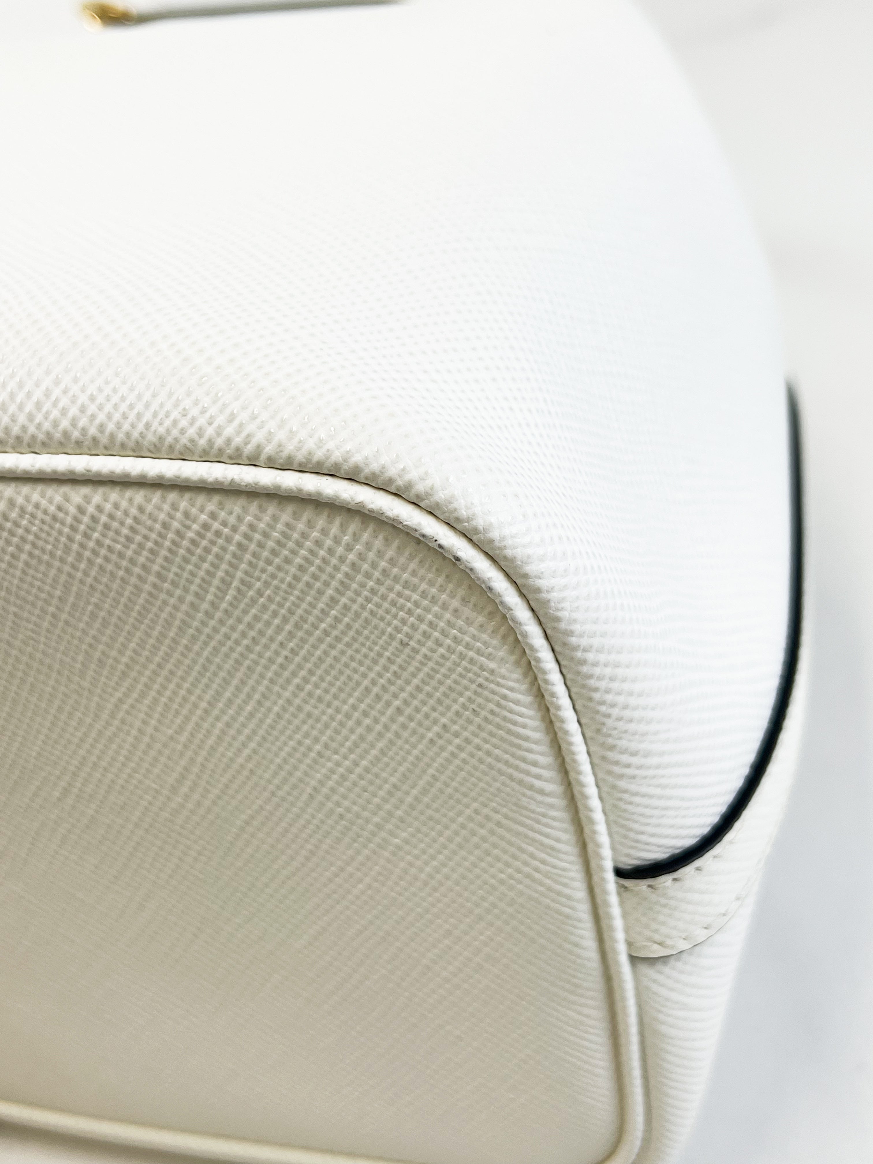 Prada Saffiano Top Handle Bucket Bag in White