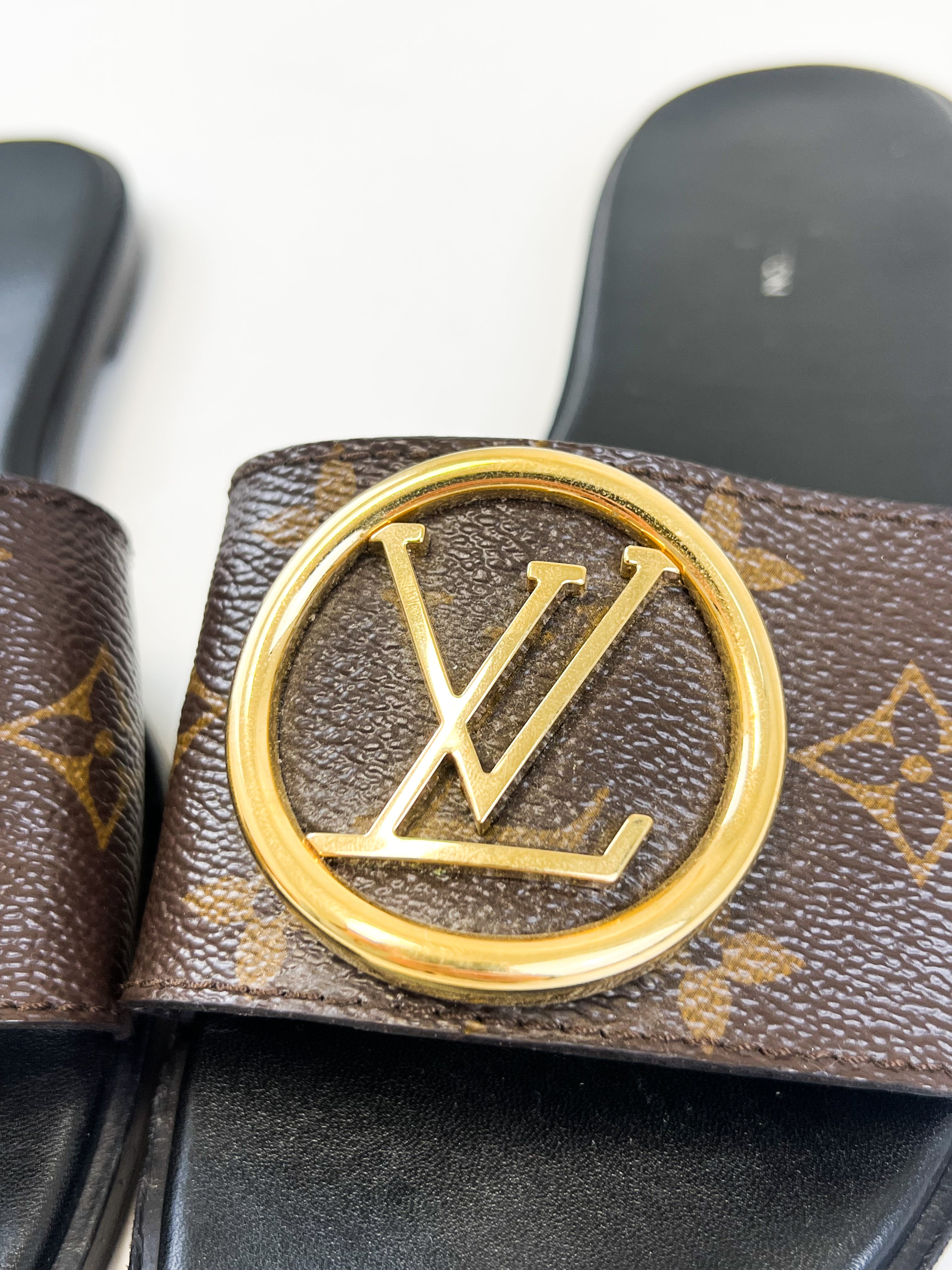 Louis Vuitton Monogram Lock It Flat Slides Size 37