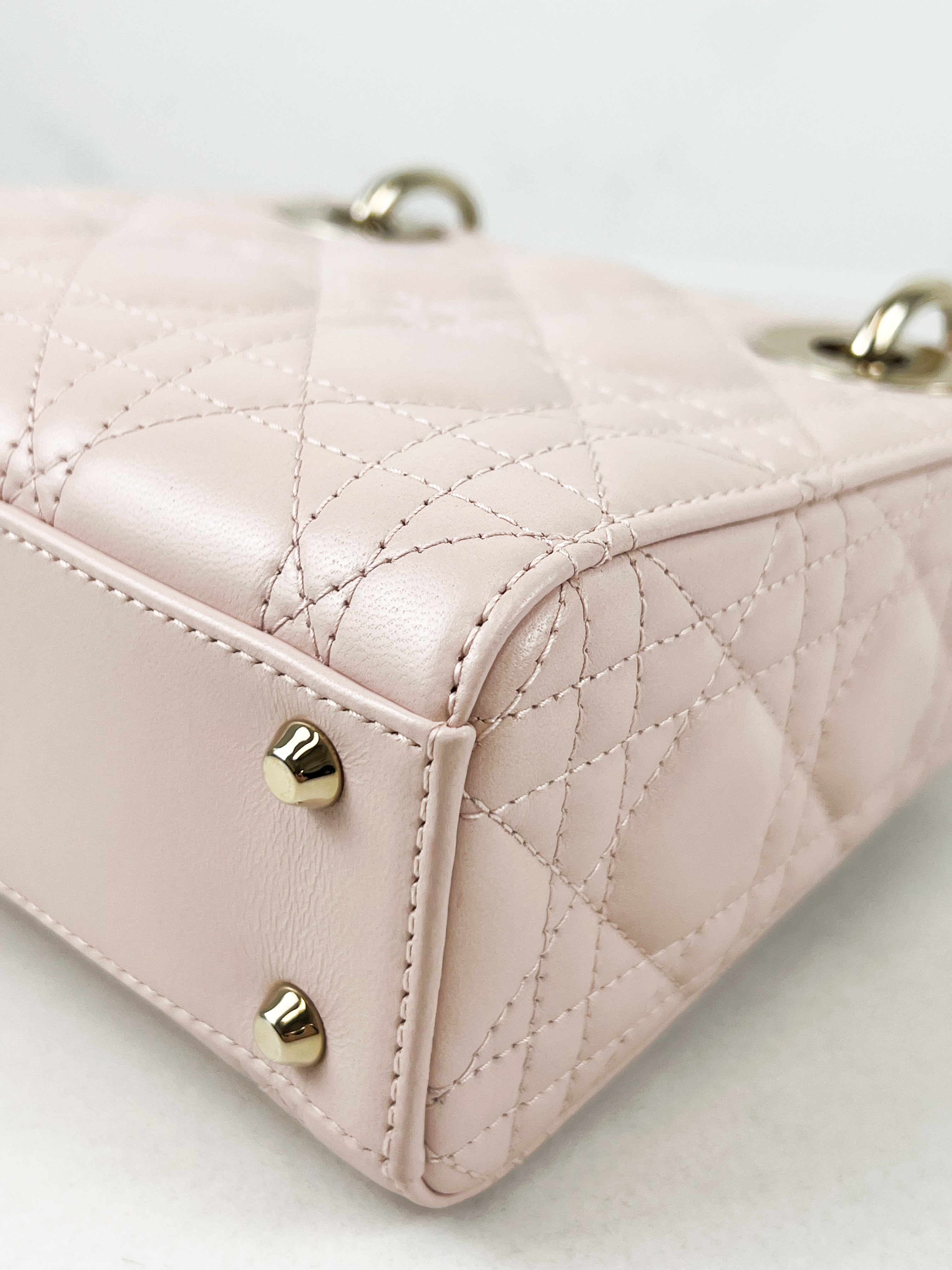 Christian Dior Mini Lady Dior Cannage Leather in Powder Pink
