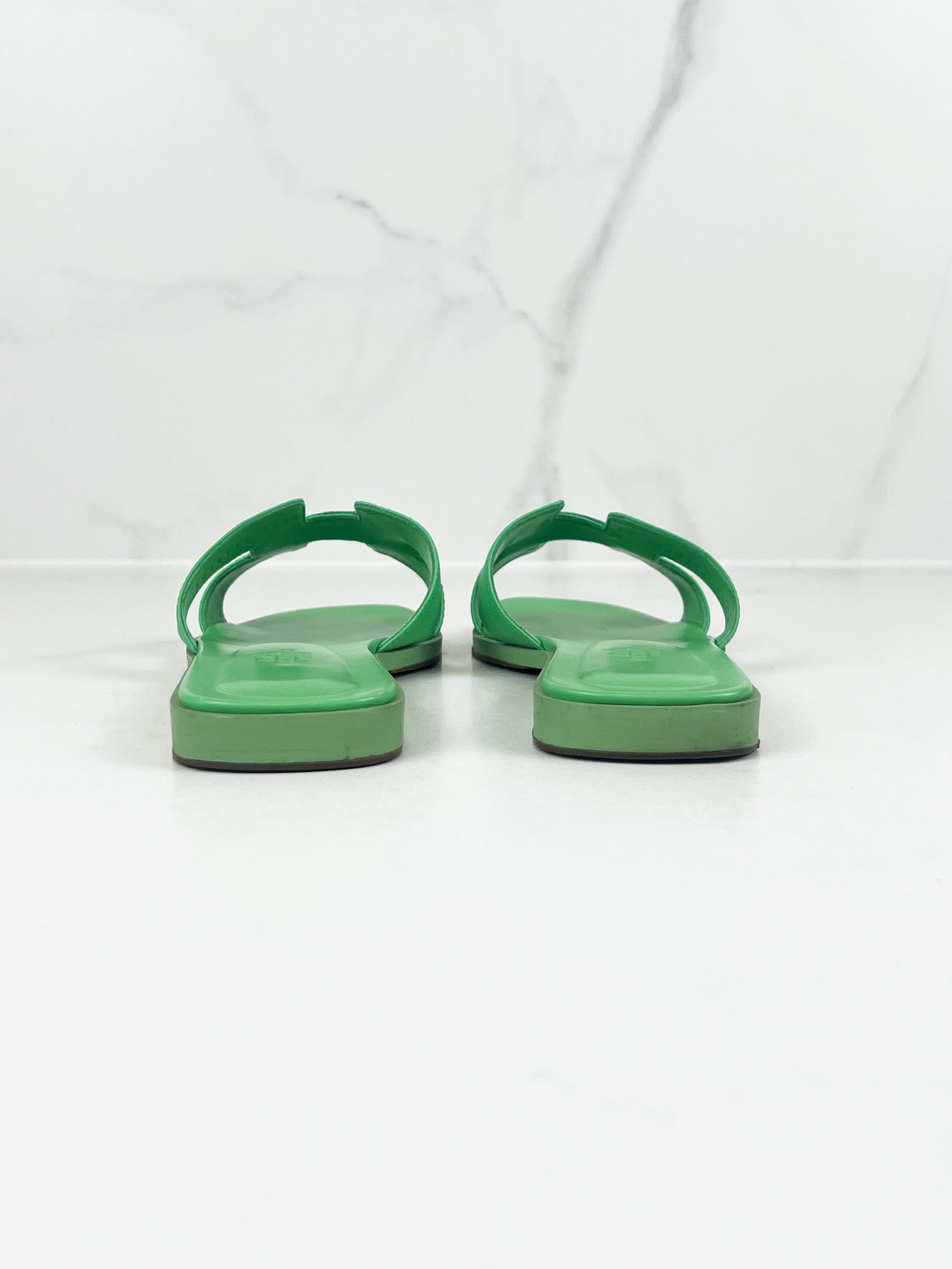 Hermes Oran Sandal in Green Epson Calfskin Size 37.5
