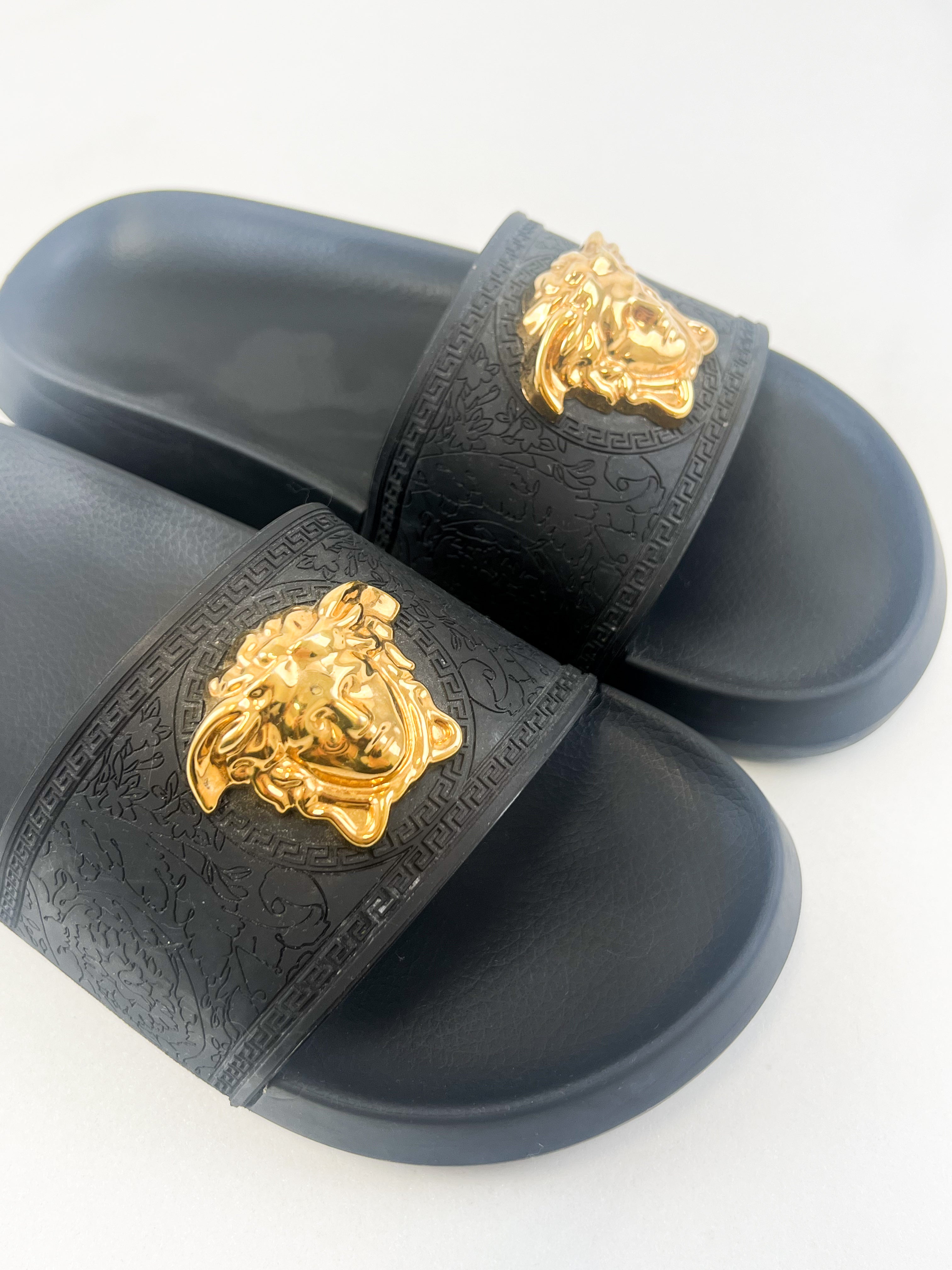 Versace Palazzo Black Medusa Pool Slides Size 38
