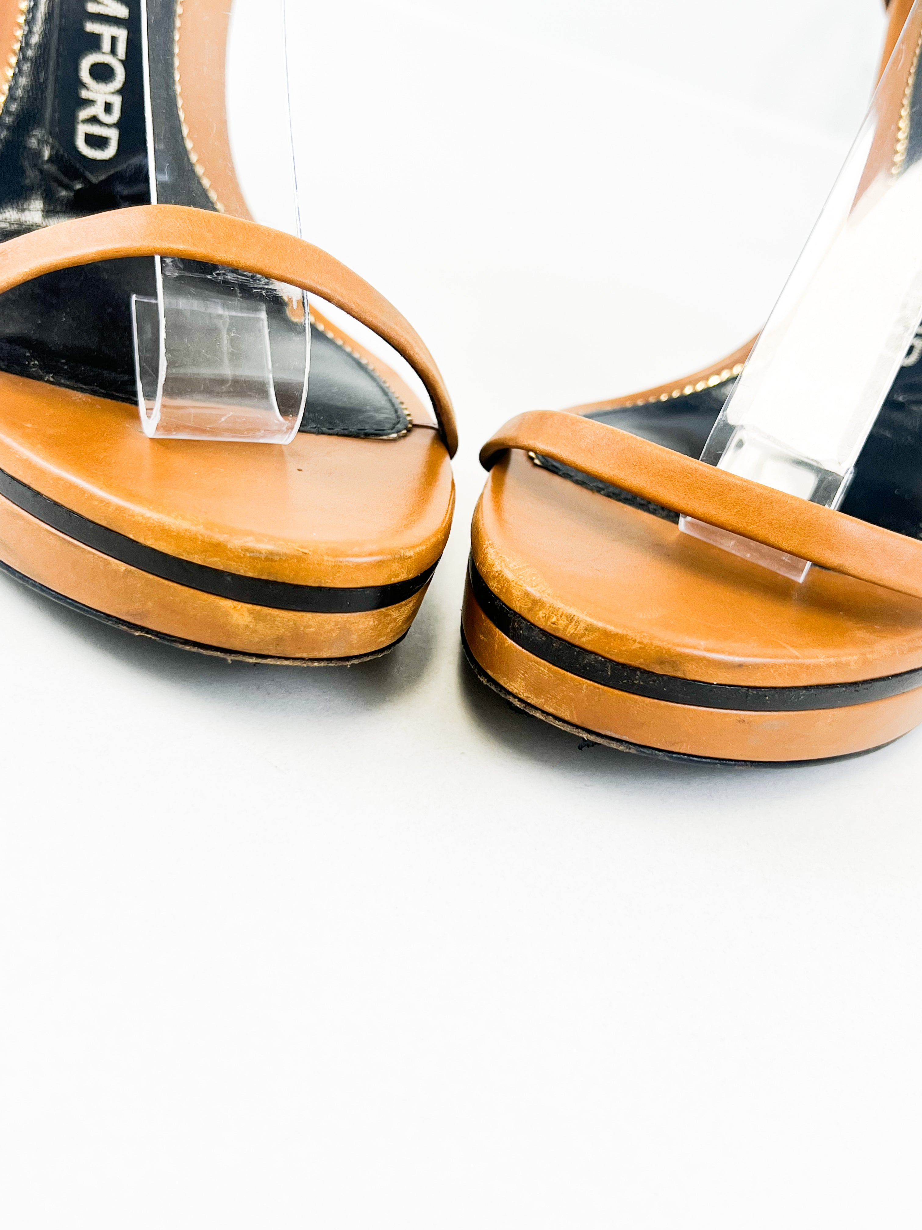 Tom Ford Leather Tan Padlock Sandal Size 35.5