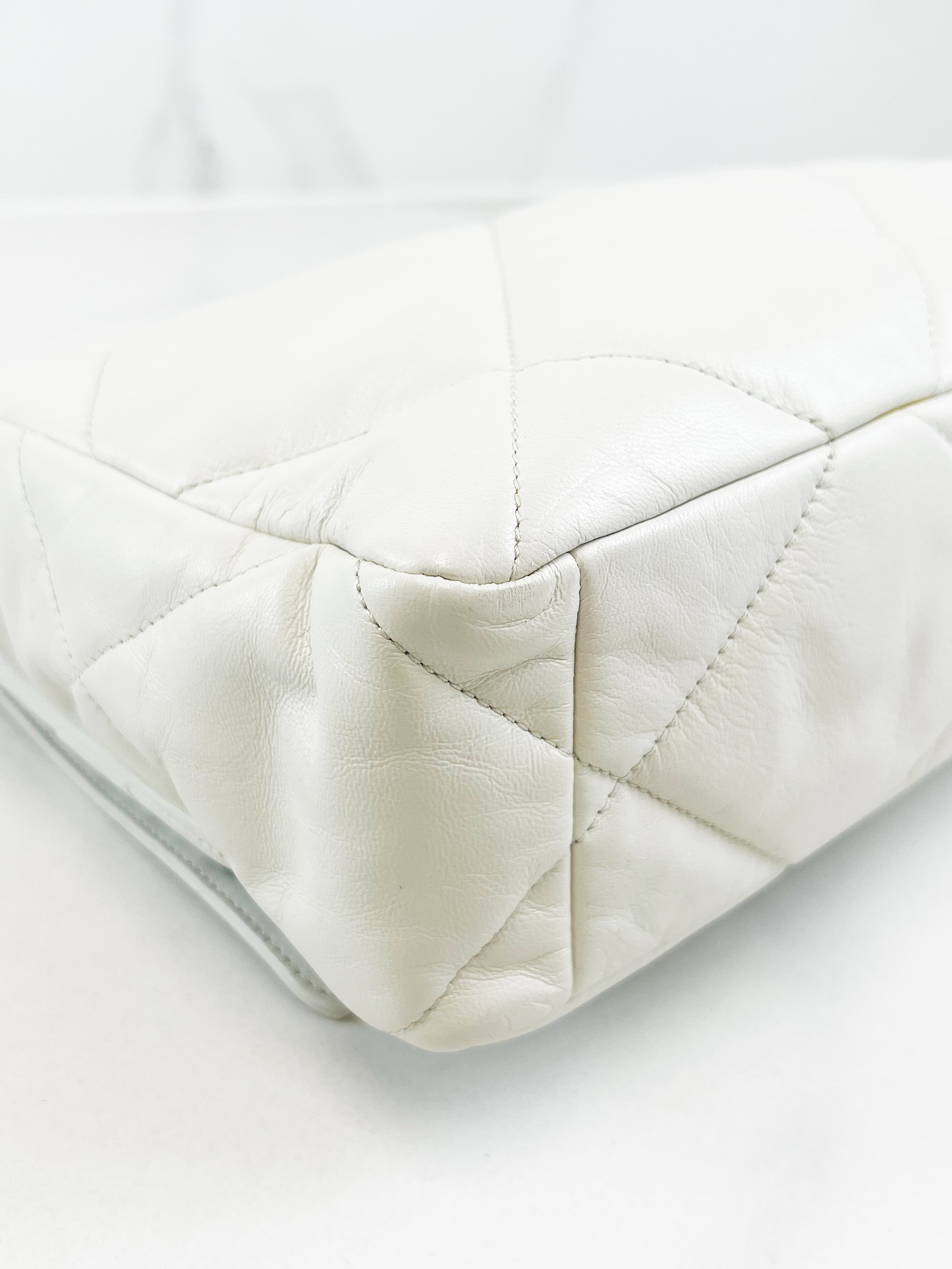 Chanel White Large Lambskin 19 with Gold & Silver Tone Hardware
