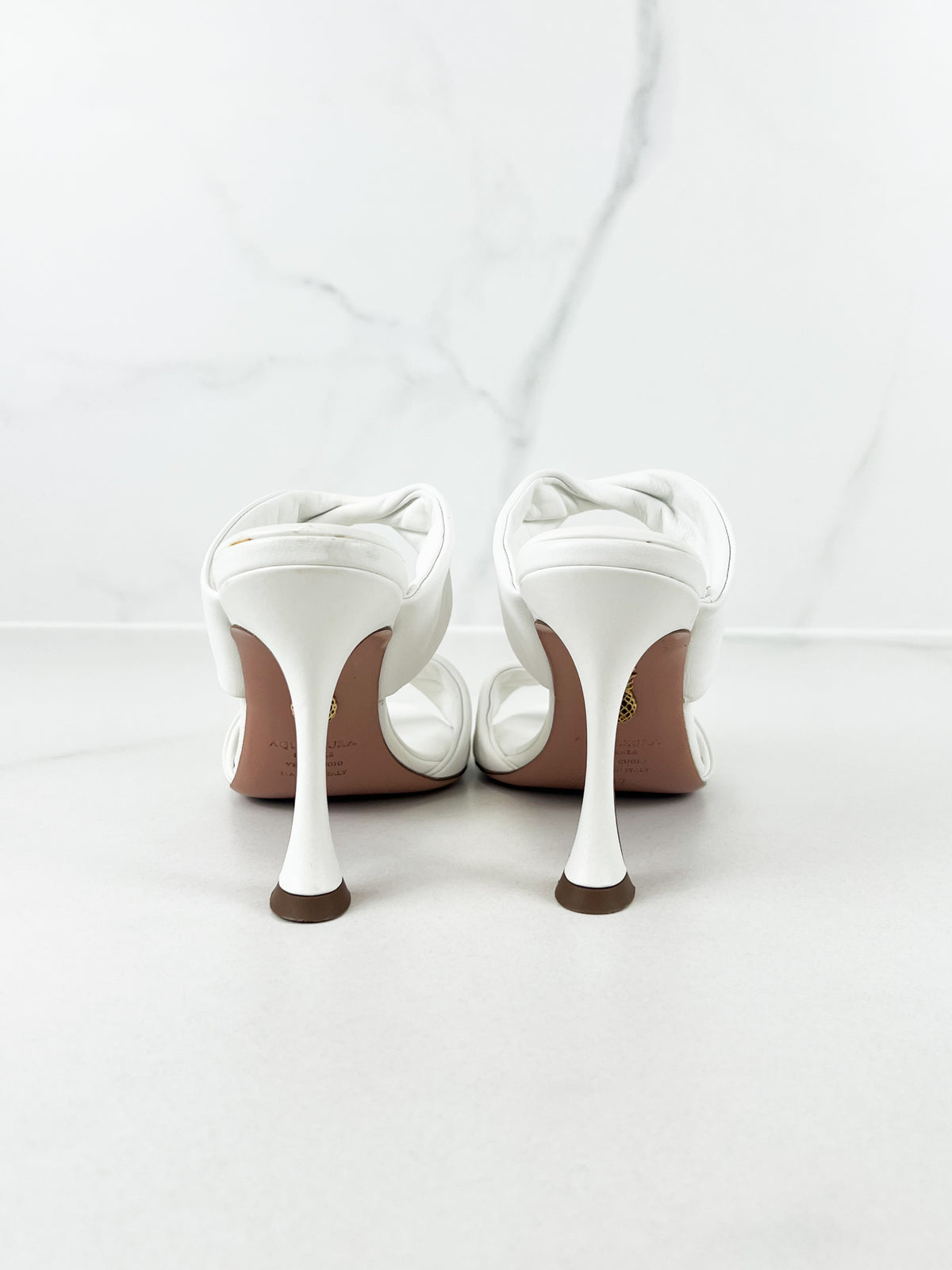 Aquazzura Twist Sandals 95mm in White Leather Size 37