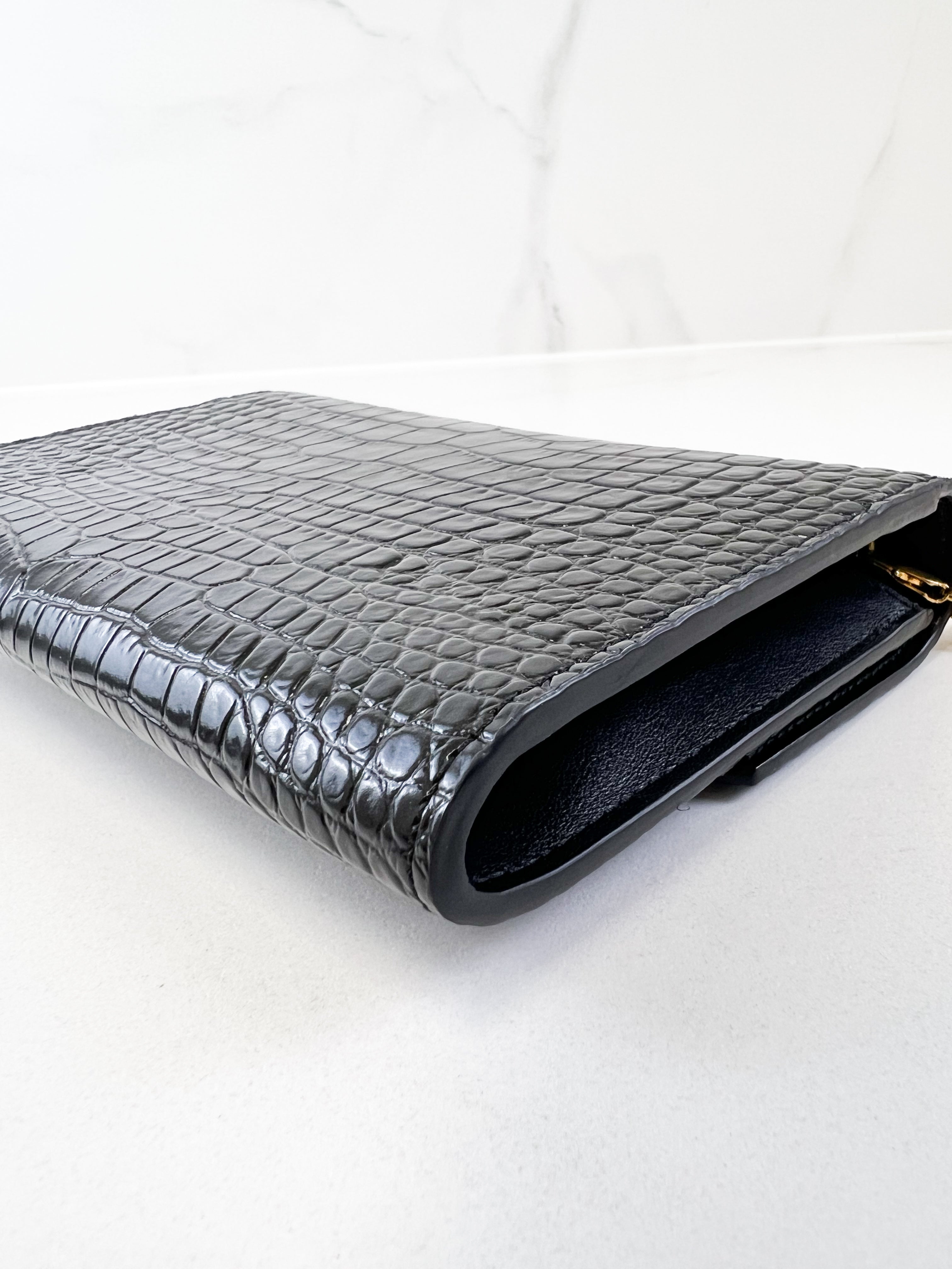Saint Laurent Uptown Chain Wallet in Croc Leather