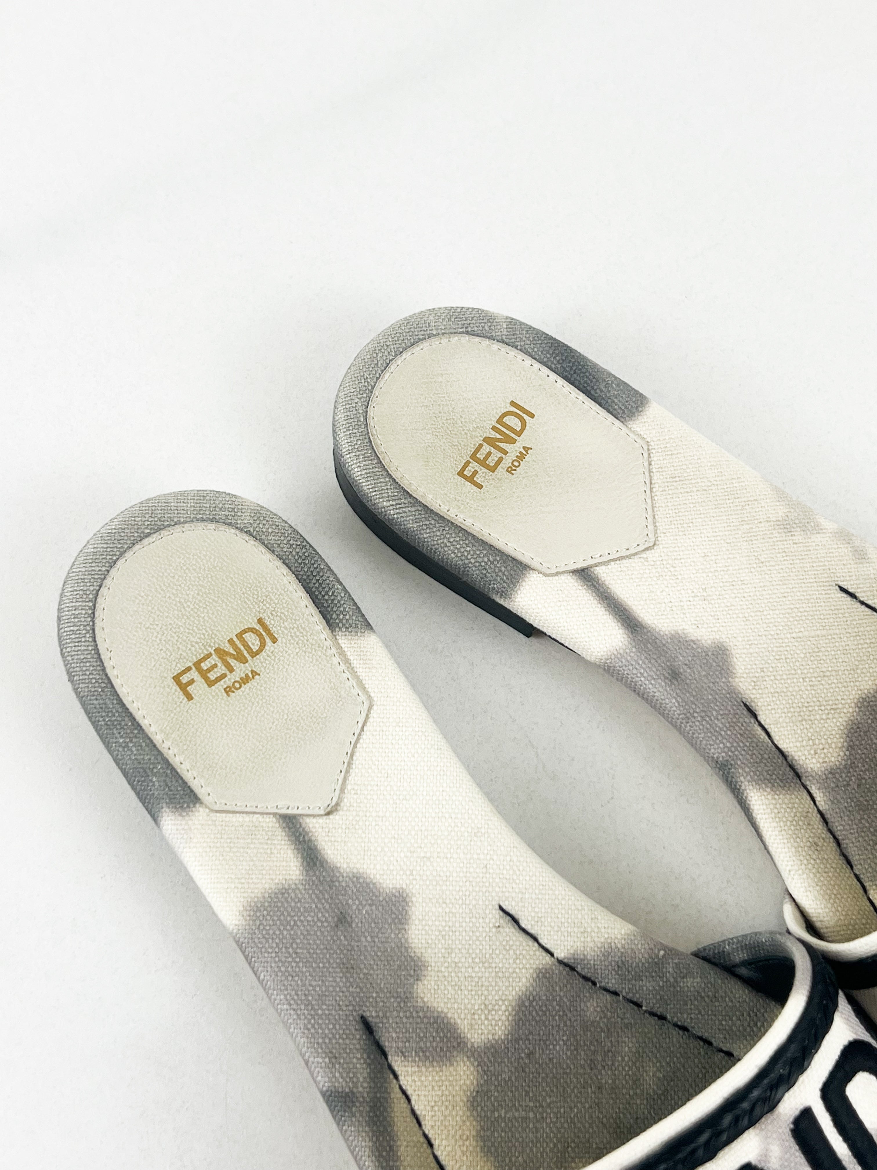 Fendi Fabric/Leather Slides Size 37